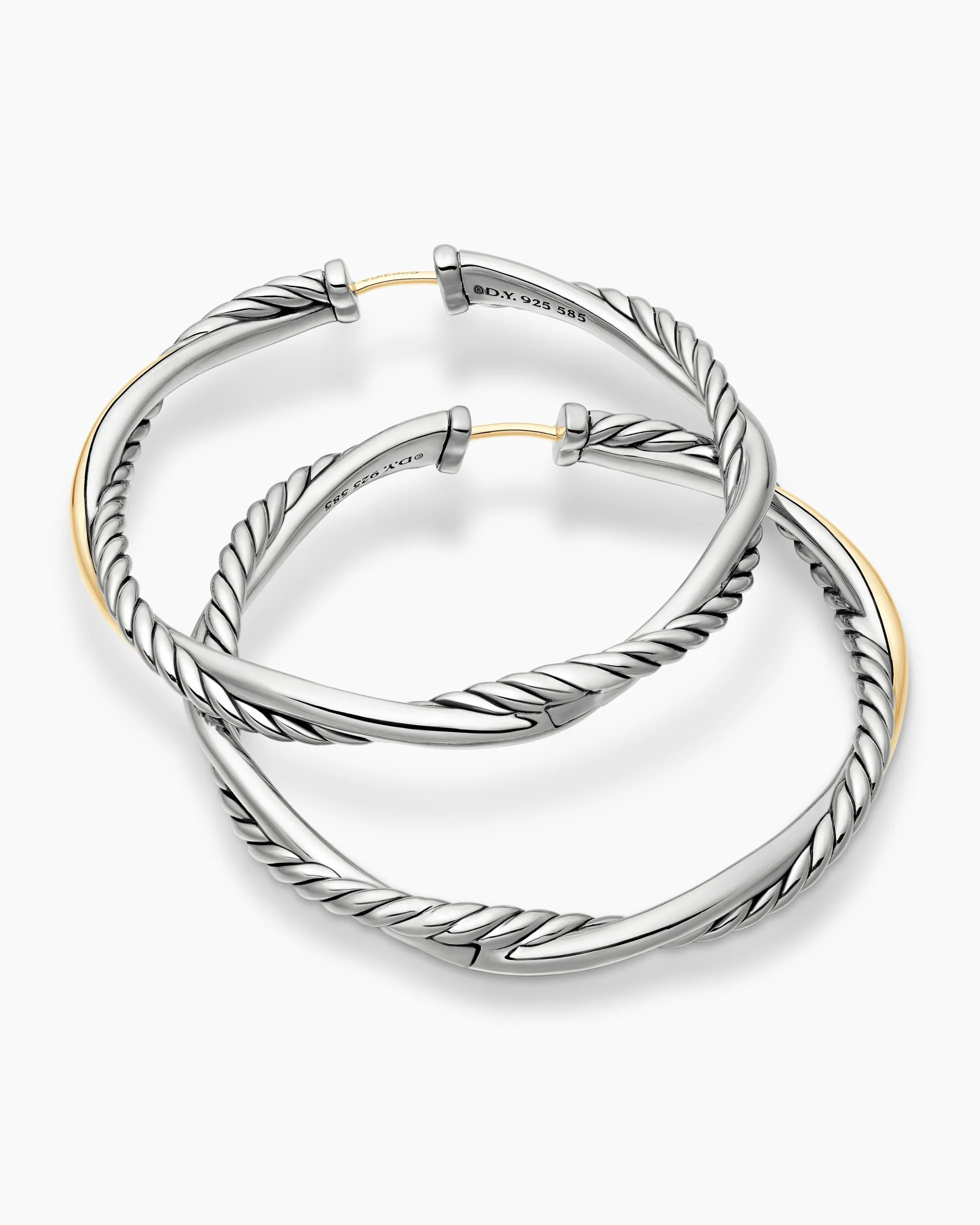 Infinity Hoop Earrings Sterling Silver with 14K Yellow Gold, 42mm