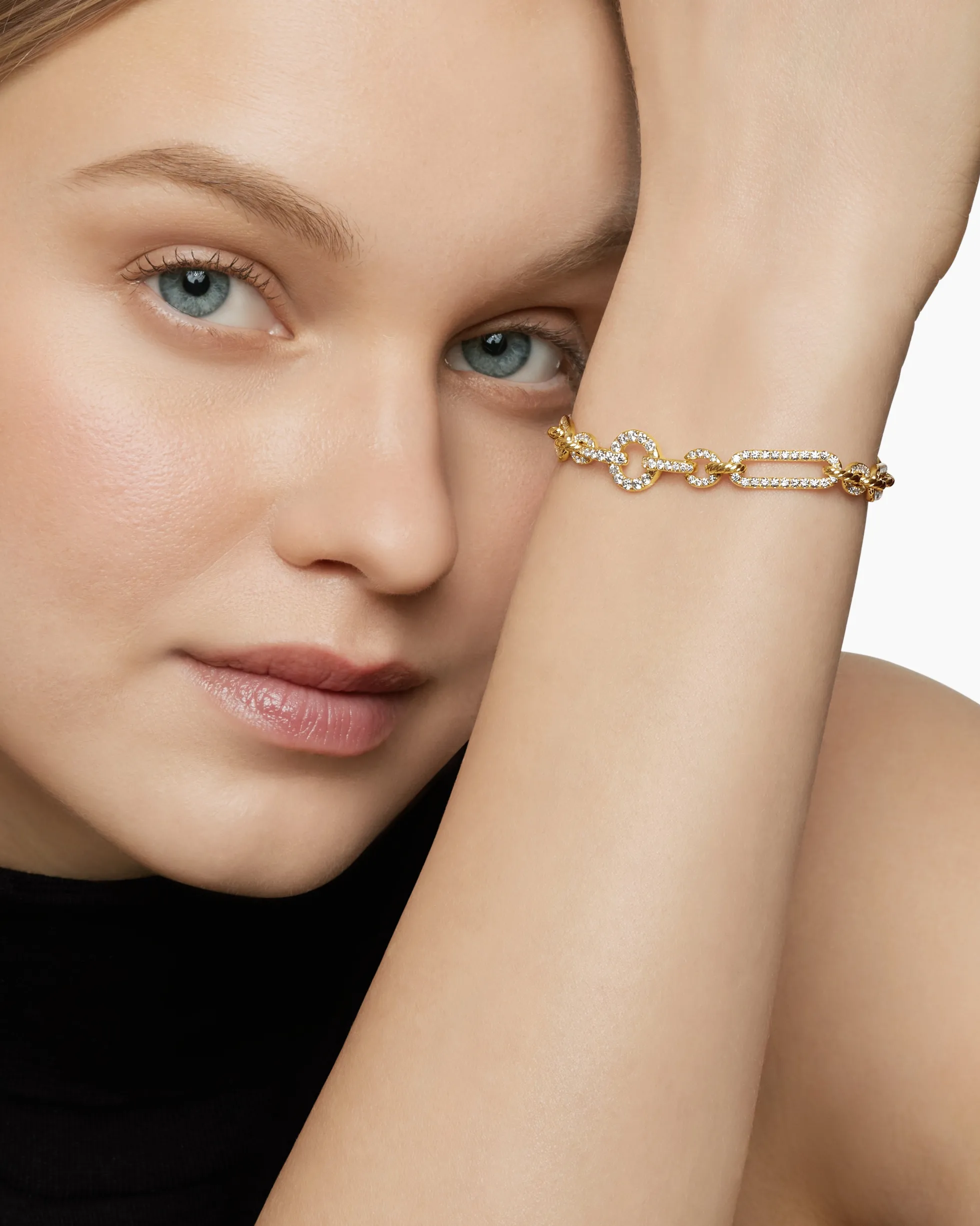 Lexington Chain Bracelet 18K Yellow Gold with Full Pavé Diamonds, 6.5mm