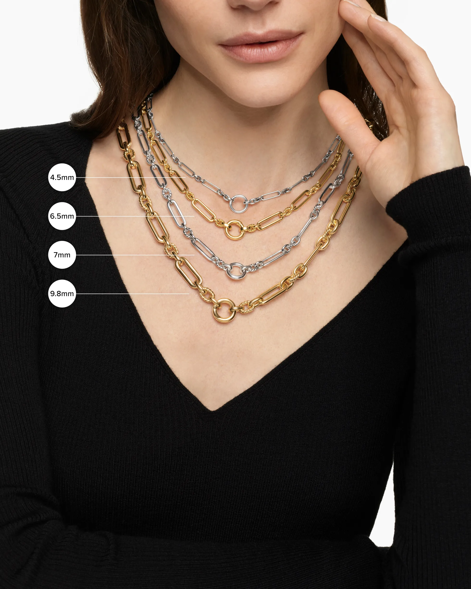 Lexington Y Chain Necklace Sterling Silver with Diamonds, 6.5mm