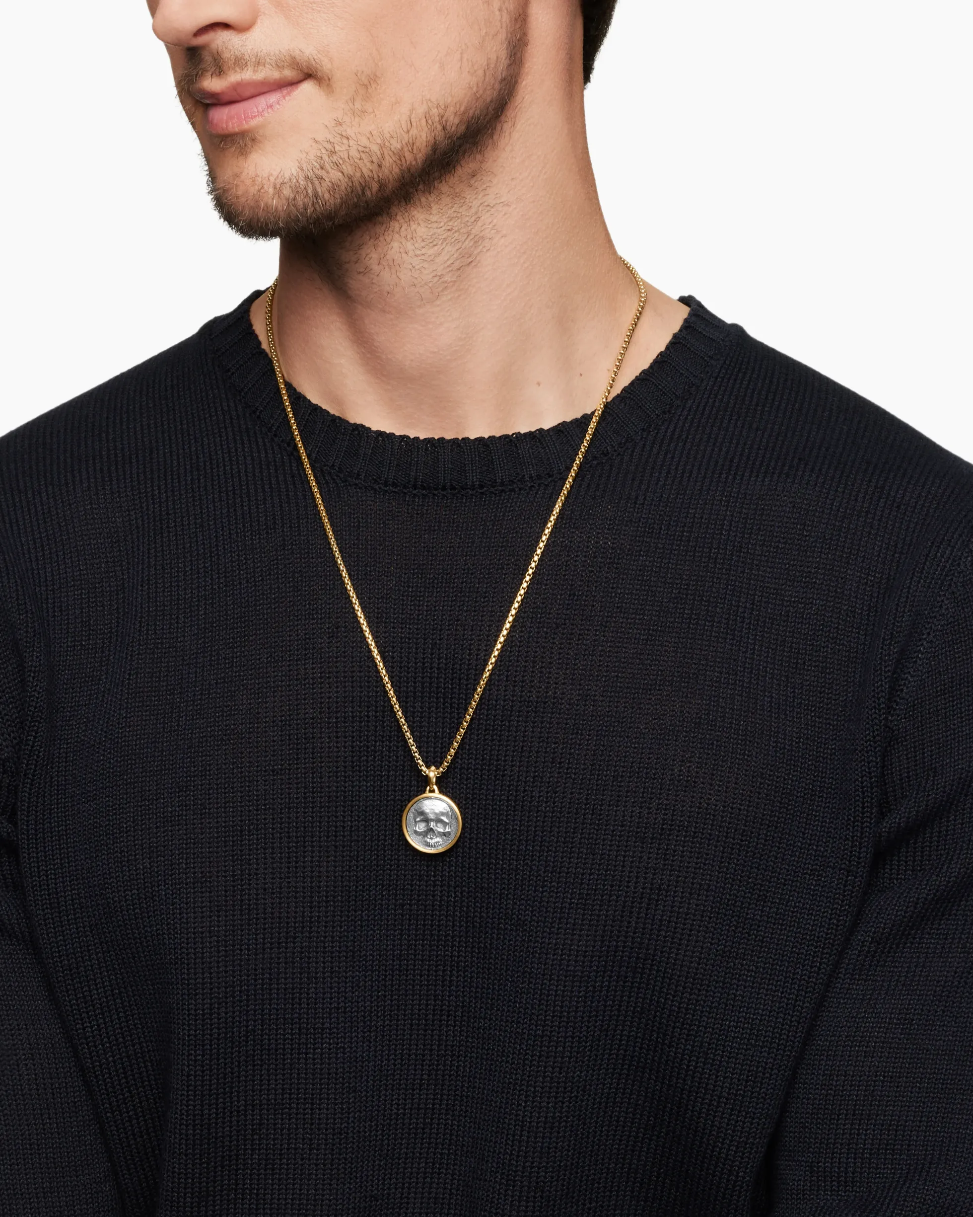 Life and Death Duality Amulet Sterling Silver with 18K Yellow Gold, 24mm