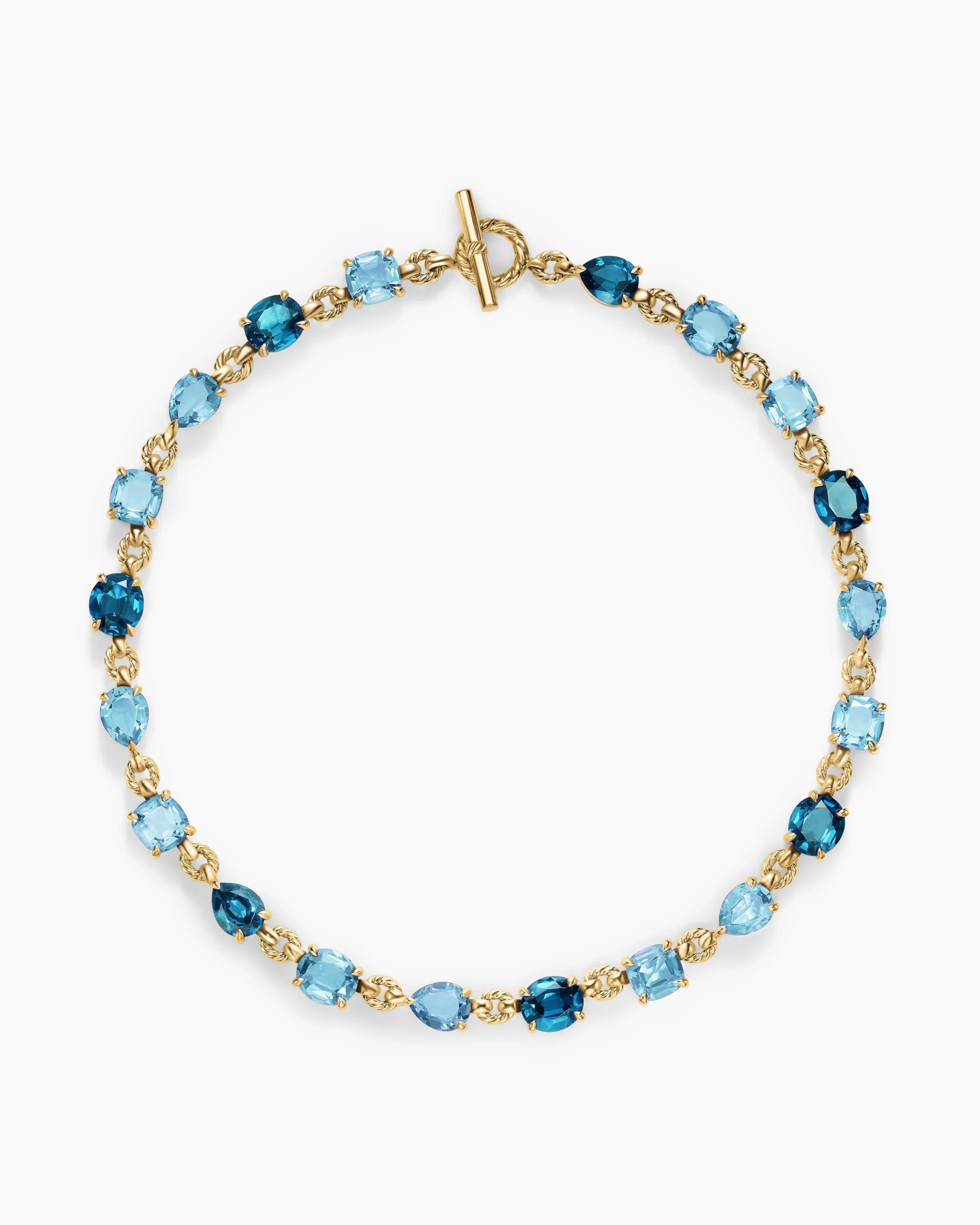 Marbella Toggle Necklace 18K Yellow Gold with Blue Topaz and Hampton Blue Topaz