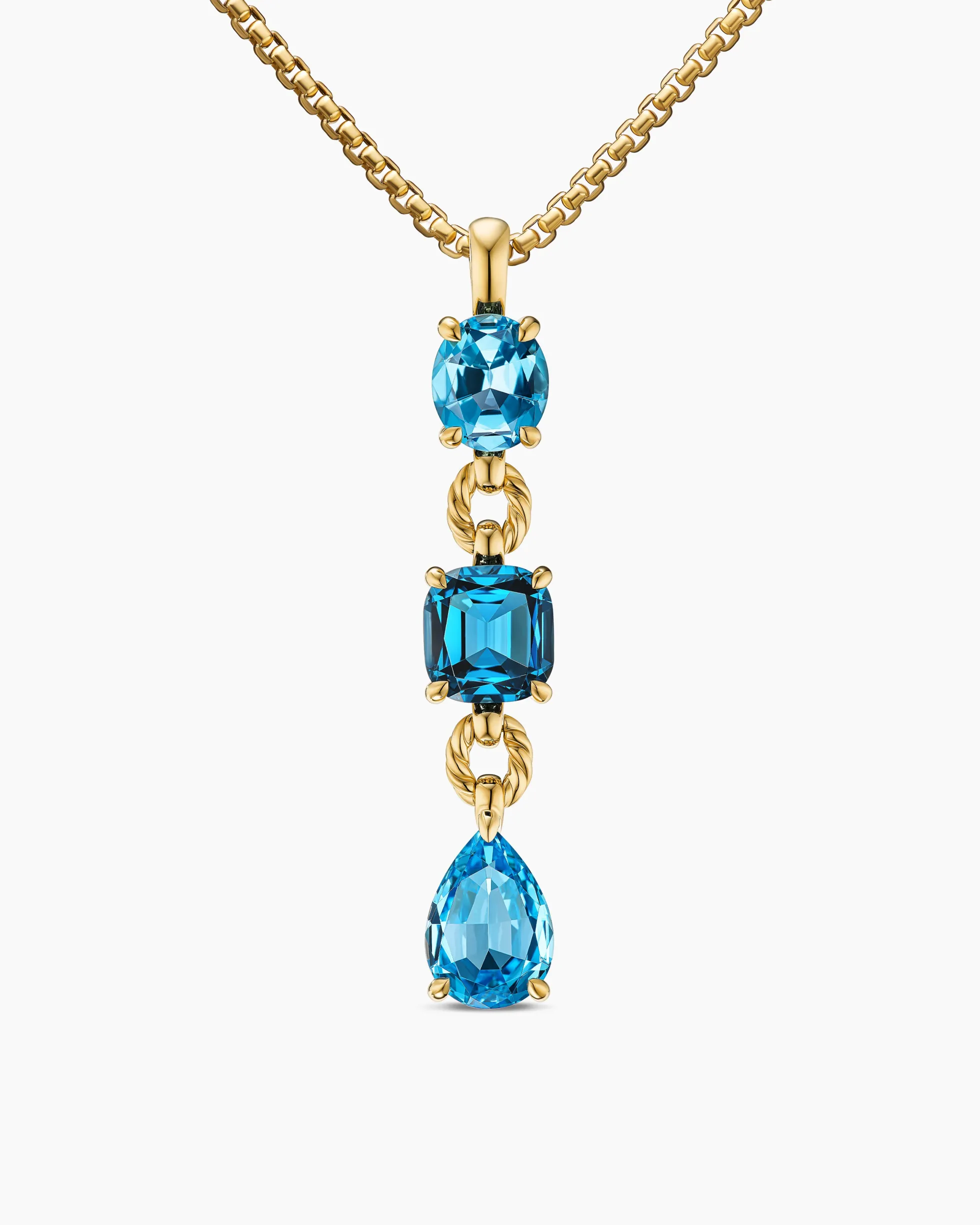 Marbella Y Pendant 18K Yellow Gold with Blue Topaz and Hampton Blue Topaz, 57.8mm