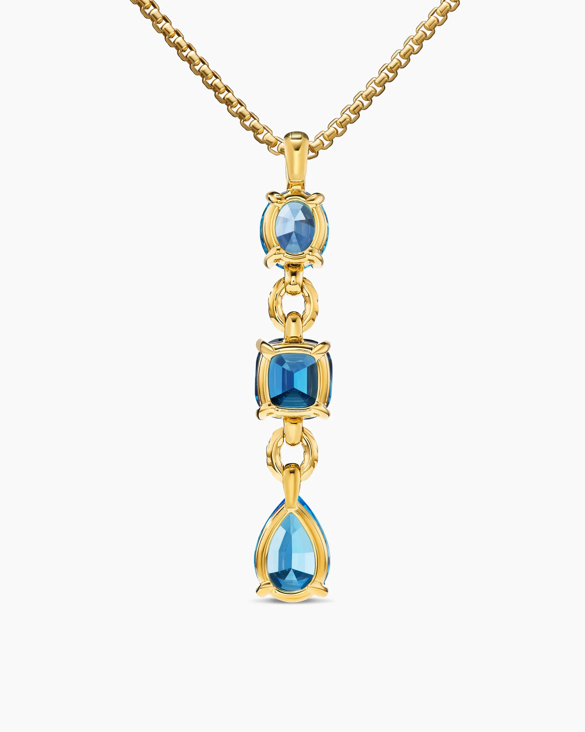 Marbella Y Pendant 18K Yellow Gold with Blue Topaz and Hampton Blue Topaz, 57.8mm