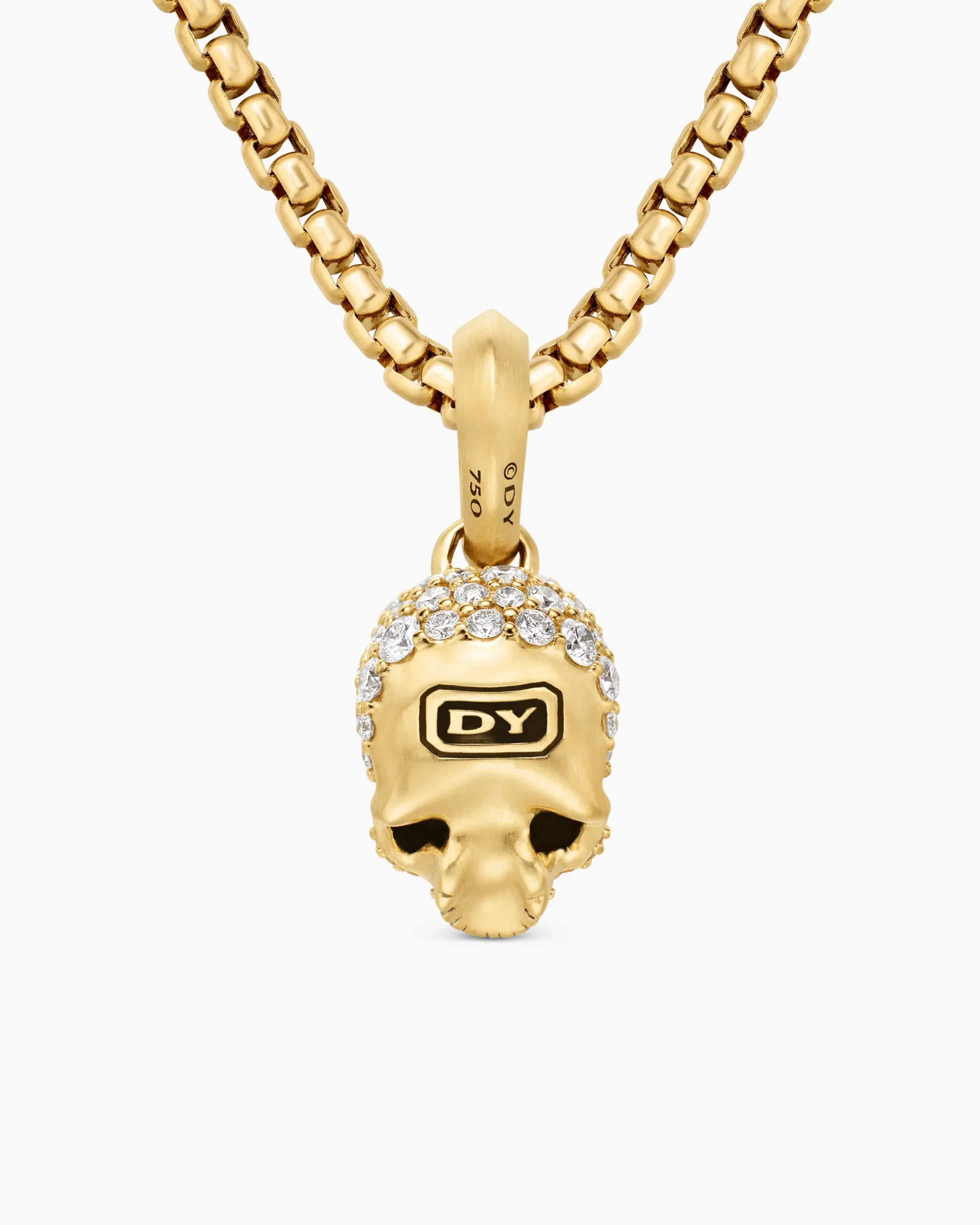 Memento Mori Skull Full Pavé Diamonds, Black Diamonds and 18K Yellow Gold, 14mm