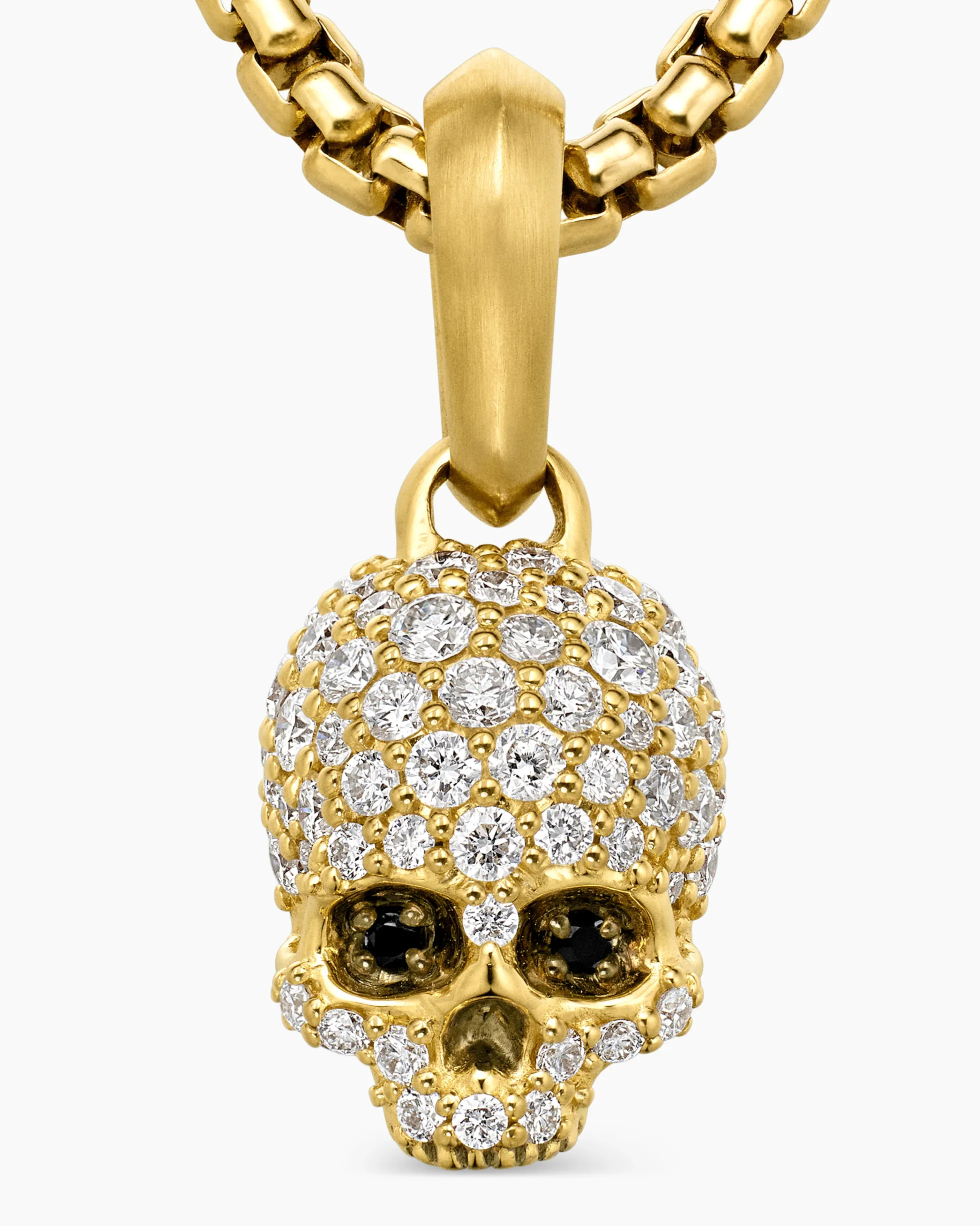 Memento Mori Skull Full Pavé Diamonds, Black Diamonds and 18K Yellow Gold, 14mm