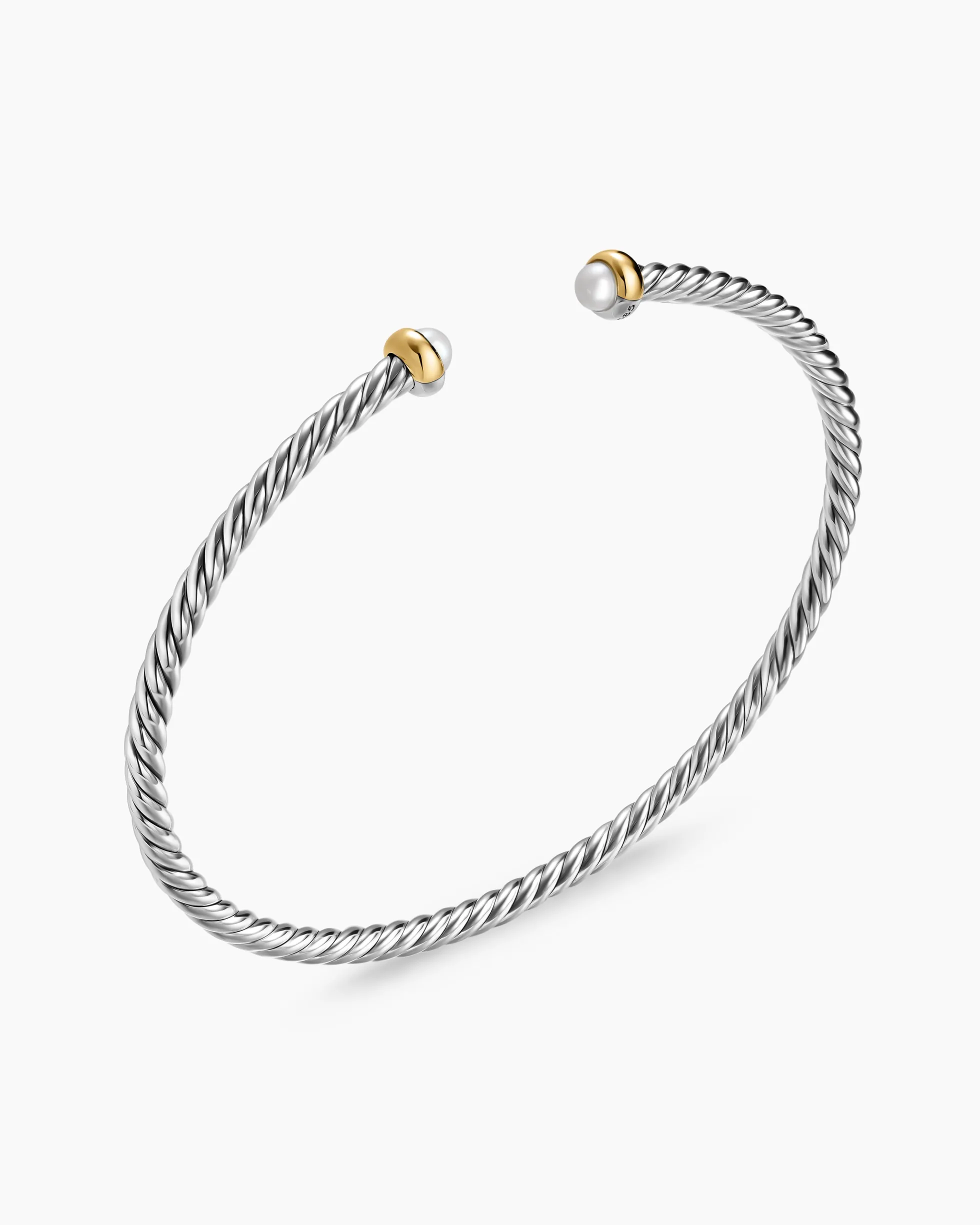 Micro Cable Flex® Bracelet Sterling Silver with 14K Yellow Gold and Pearls, 2.6mm