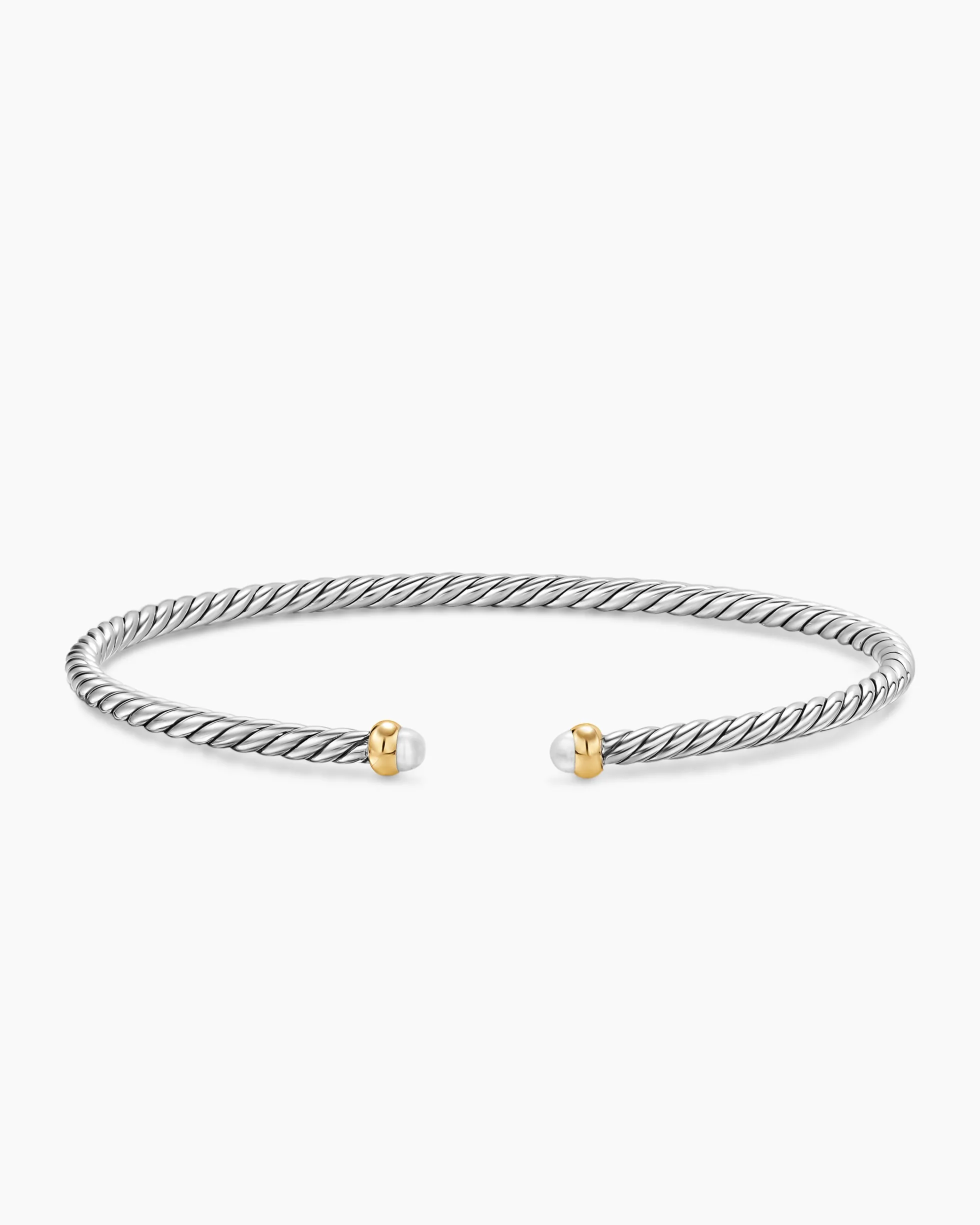 Micro Cable Flex® Bracelet Sterling Silver with 14K Yellow Gold and Pearls, 2.6mm
