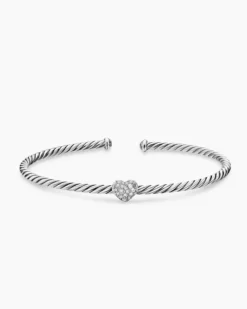Micro Cable Flex® Heart Station Bracelet Sterling Silver with Diamonds, 2.6mm