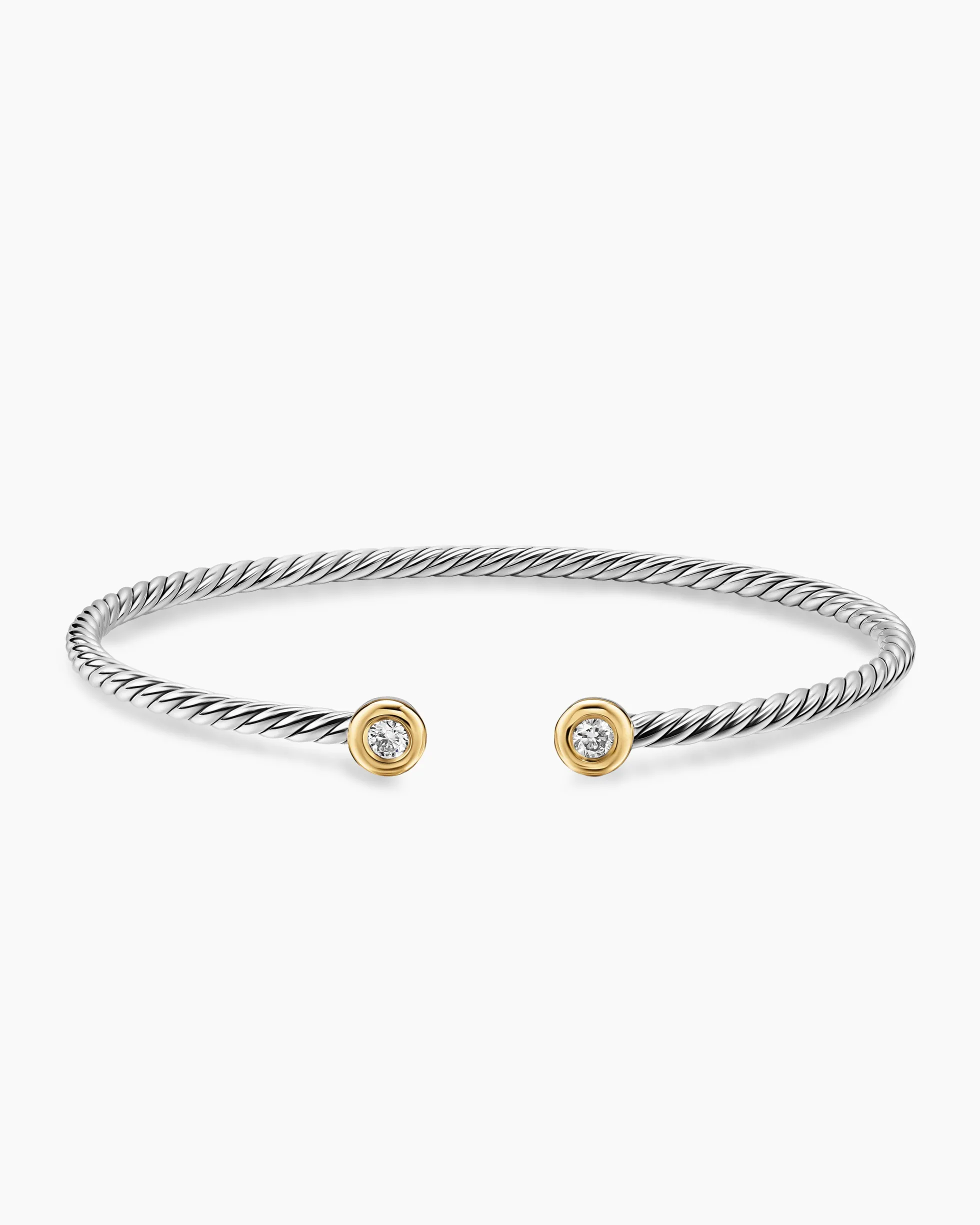 Micro Cable Flex® Round Bracelet Sterling Silver with 14K Yellow Gold and Diamonds, 2.6mm
