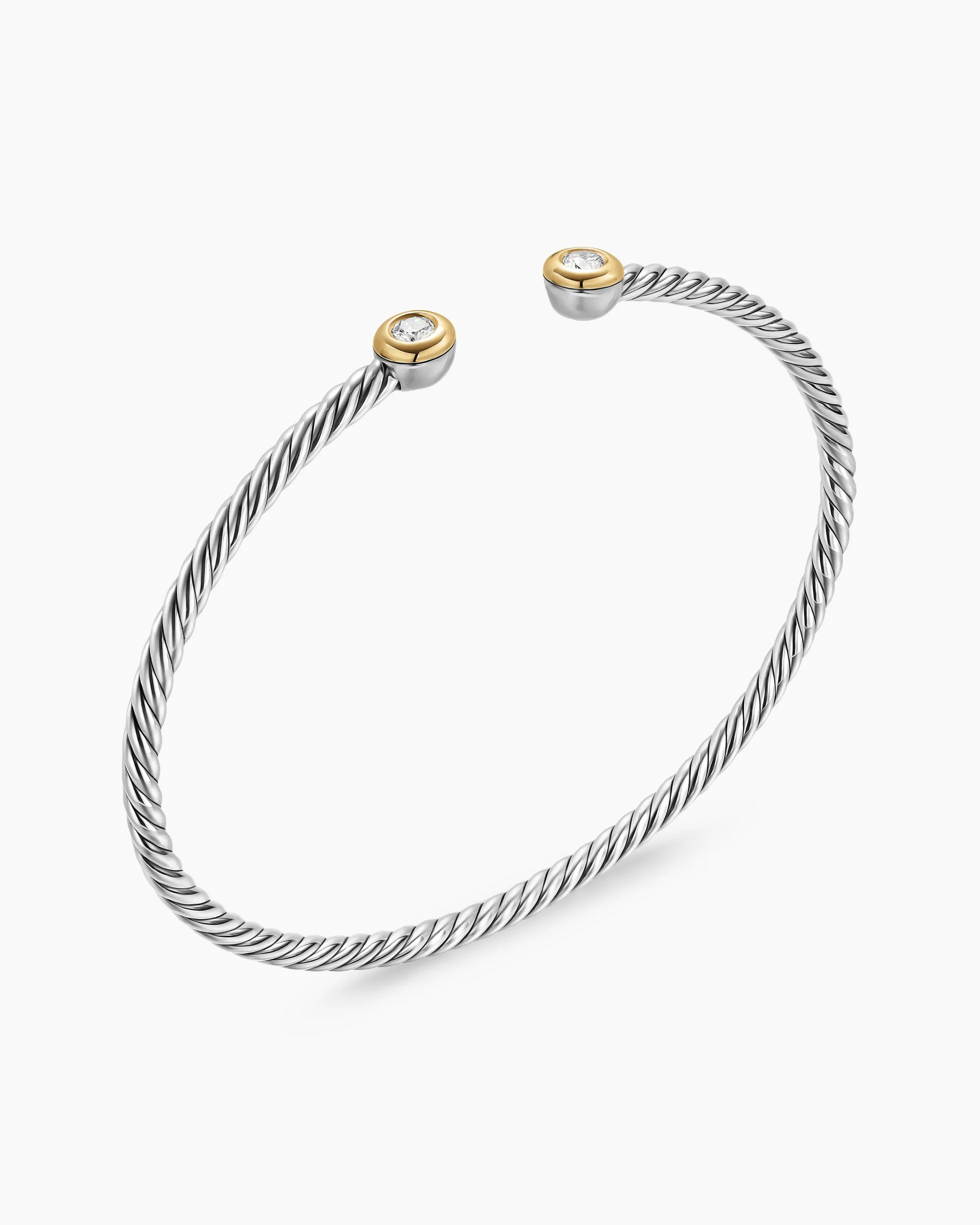 Micro Cable Flex® Round Bracelet Sterling Silver with 14K Yellow Gold and Diamonds, 2.6mm