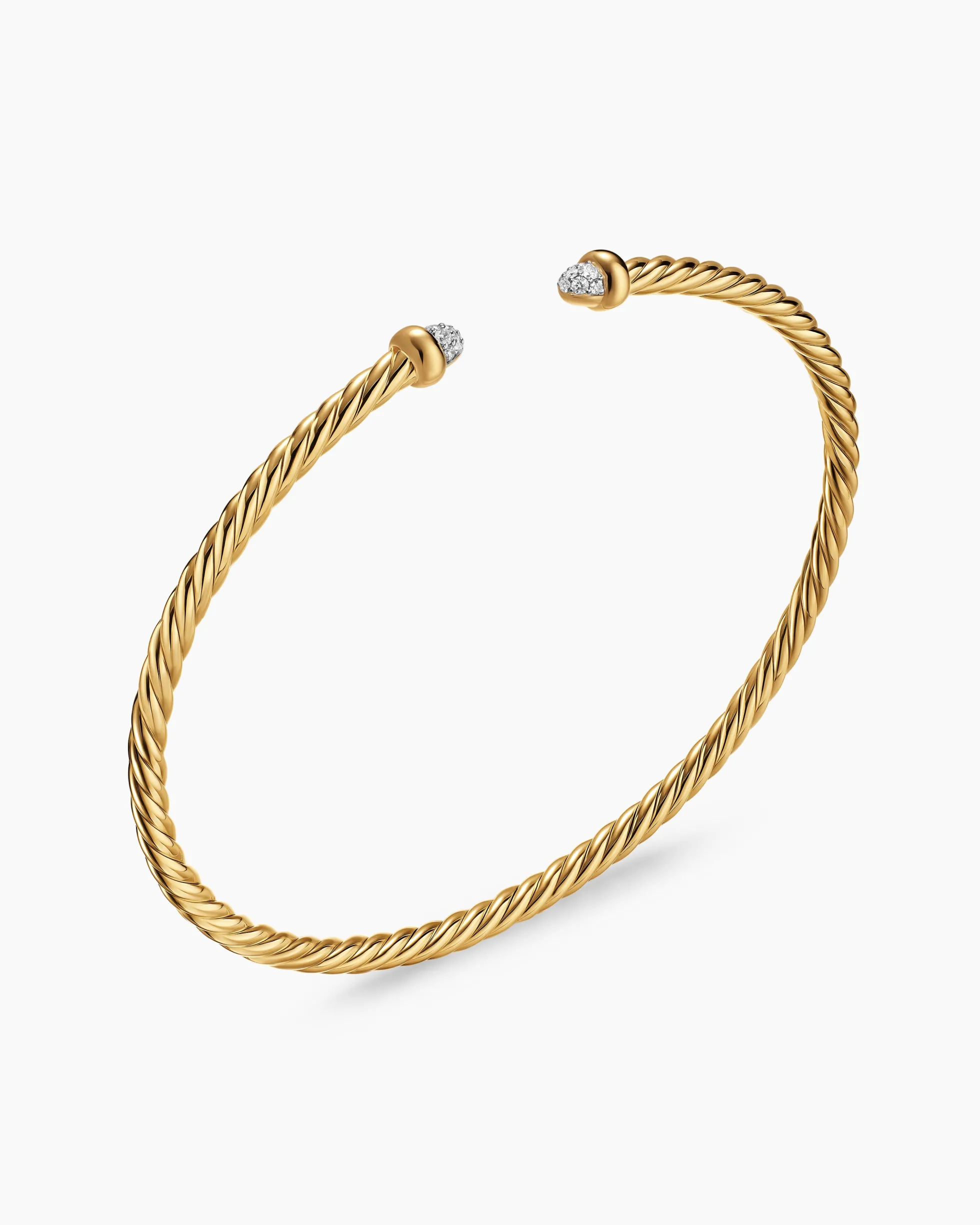 Micro Cablespira® Flex Bracelet 18K Yellow Gold with Pavé Diamond Domes, 2.6mm