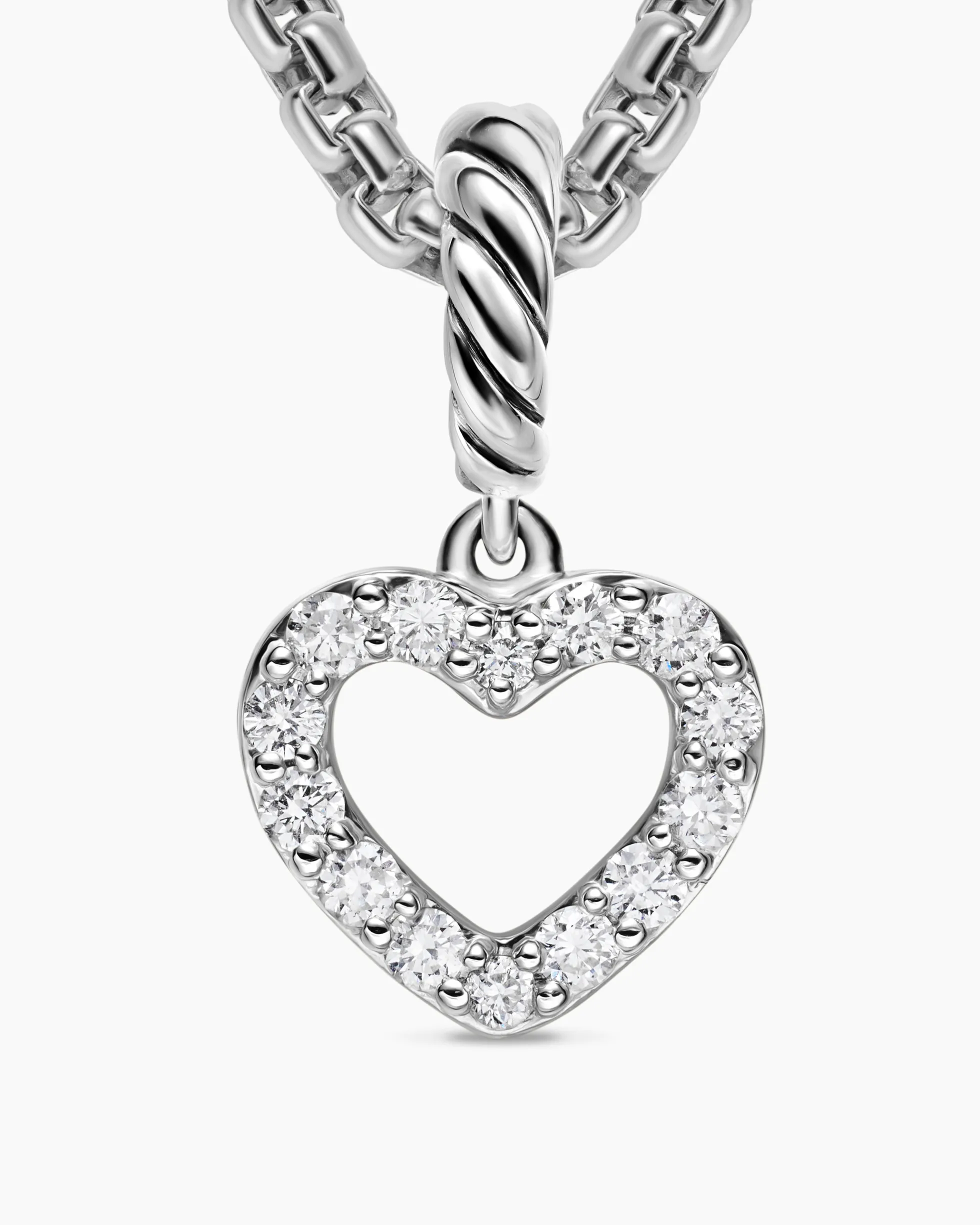 Micro Pavé Open Heart Amulet Sterling Silver with Diamonds, 6.8mm