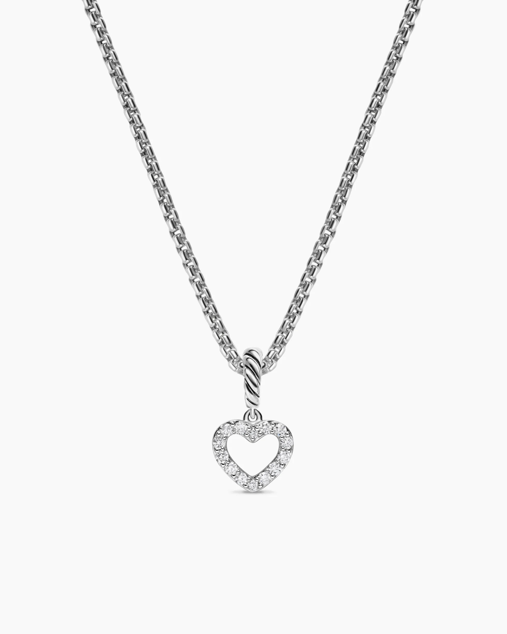 Micro Pavé Open Heart Amulet Sterling Silver with Diamonds, 6.8mm