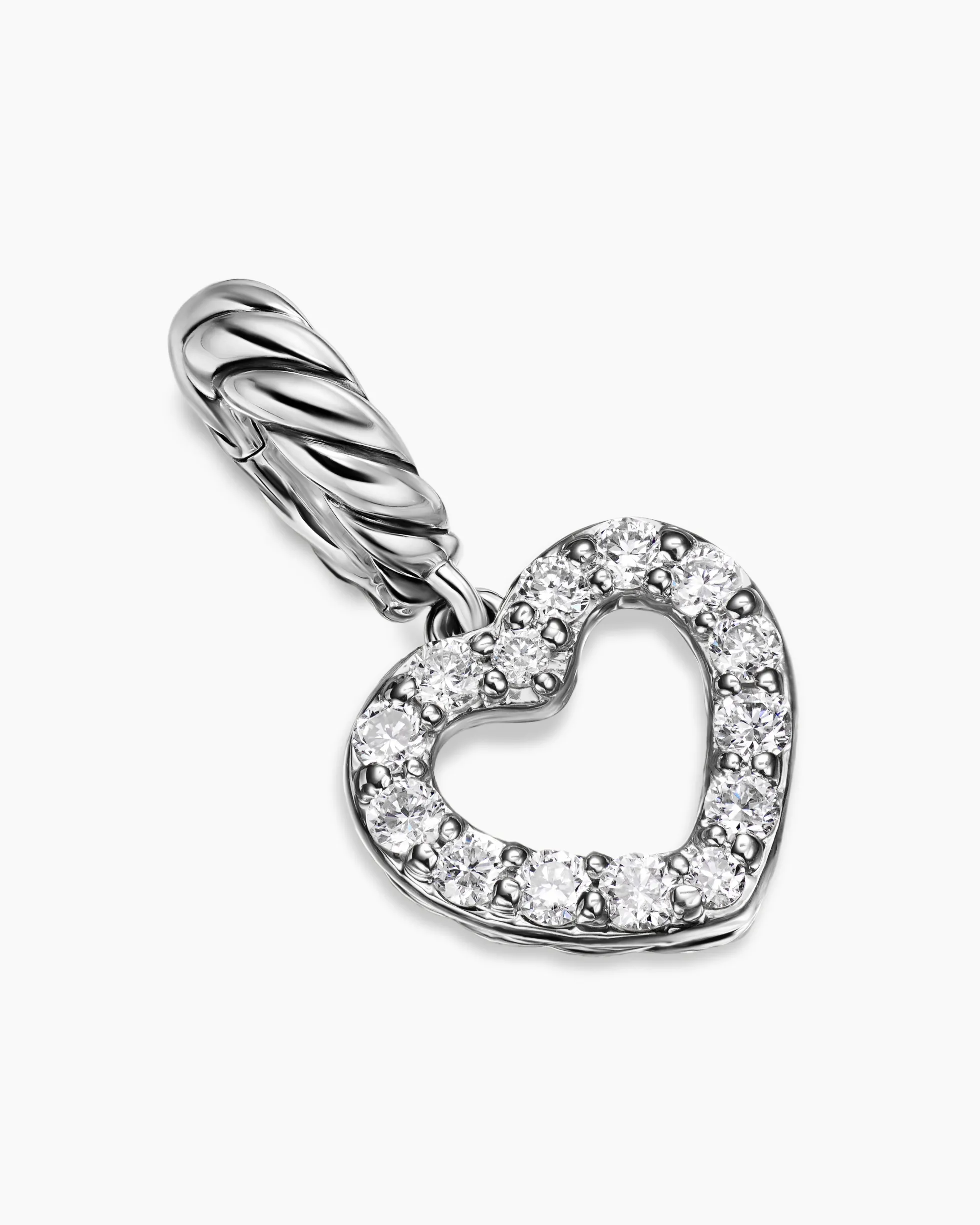 Micro Pavé Open Heart Amulet Sterling Silver with Diamonds, 6.8mm