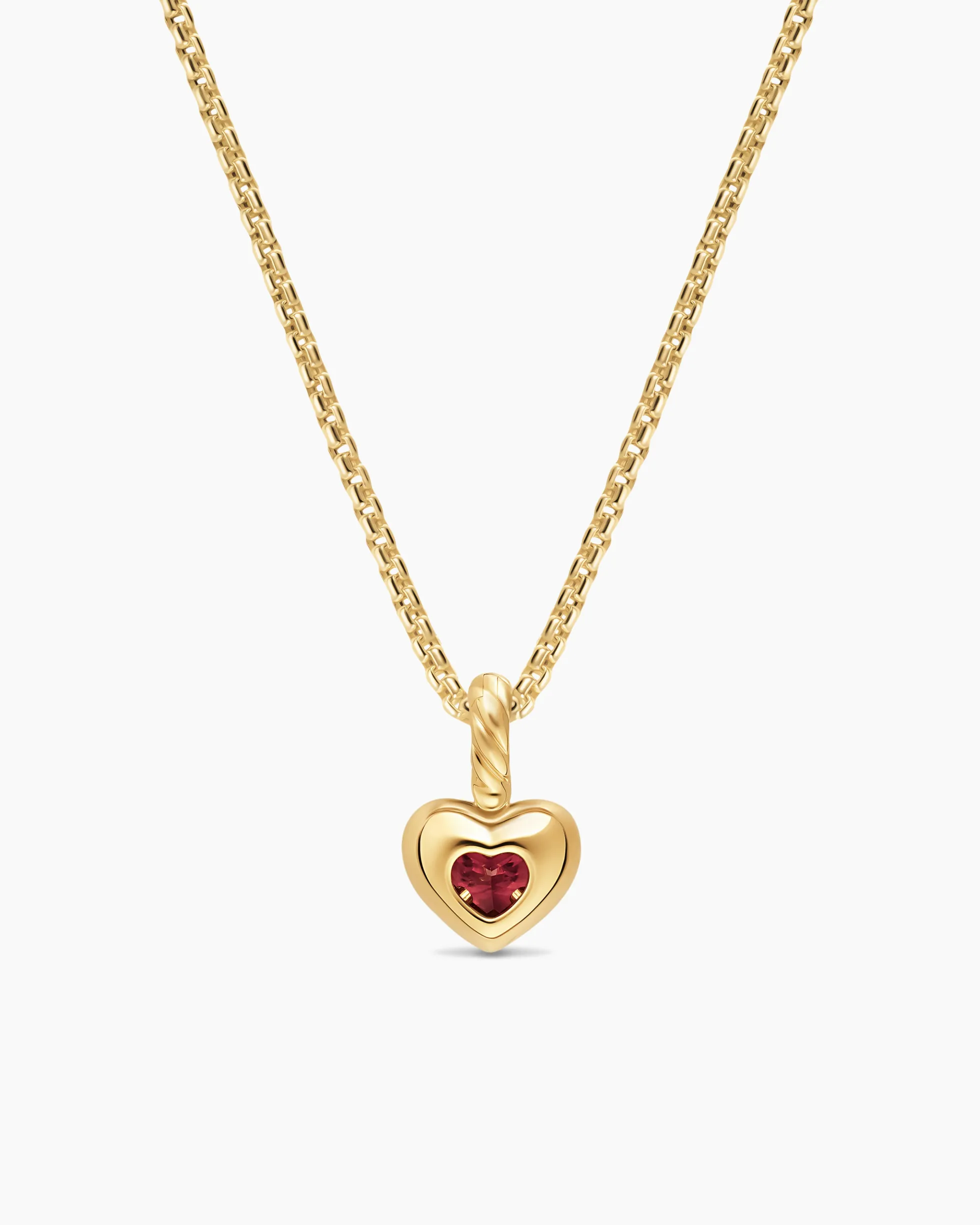 Mini Heart Amulet 18K Yellow Gold with Rhodolite Garnet, 7.2mm