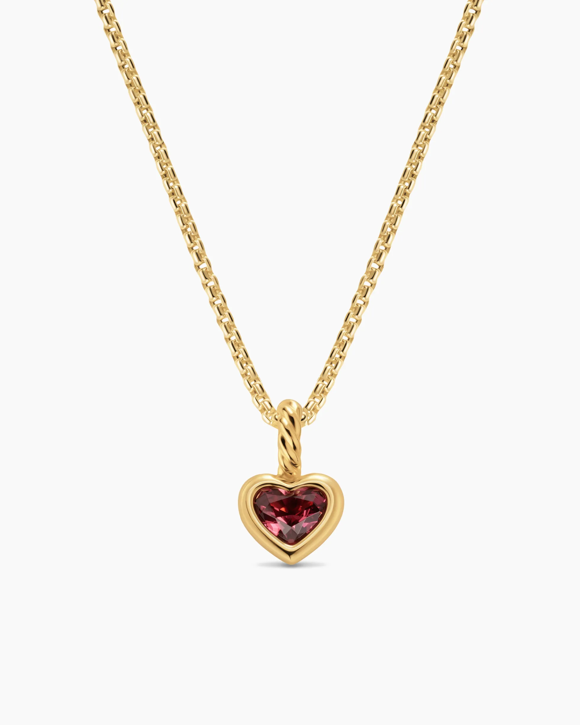 Mini Heart Amulet 18K Yellow Gold with Rhodolite Garnet, 7.2mm