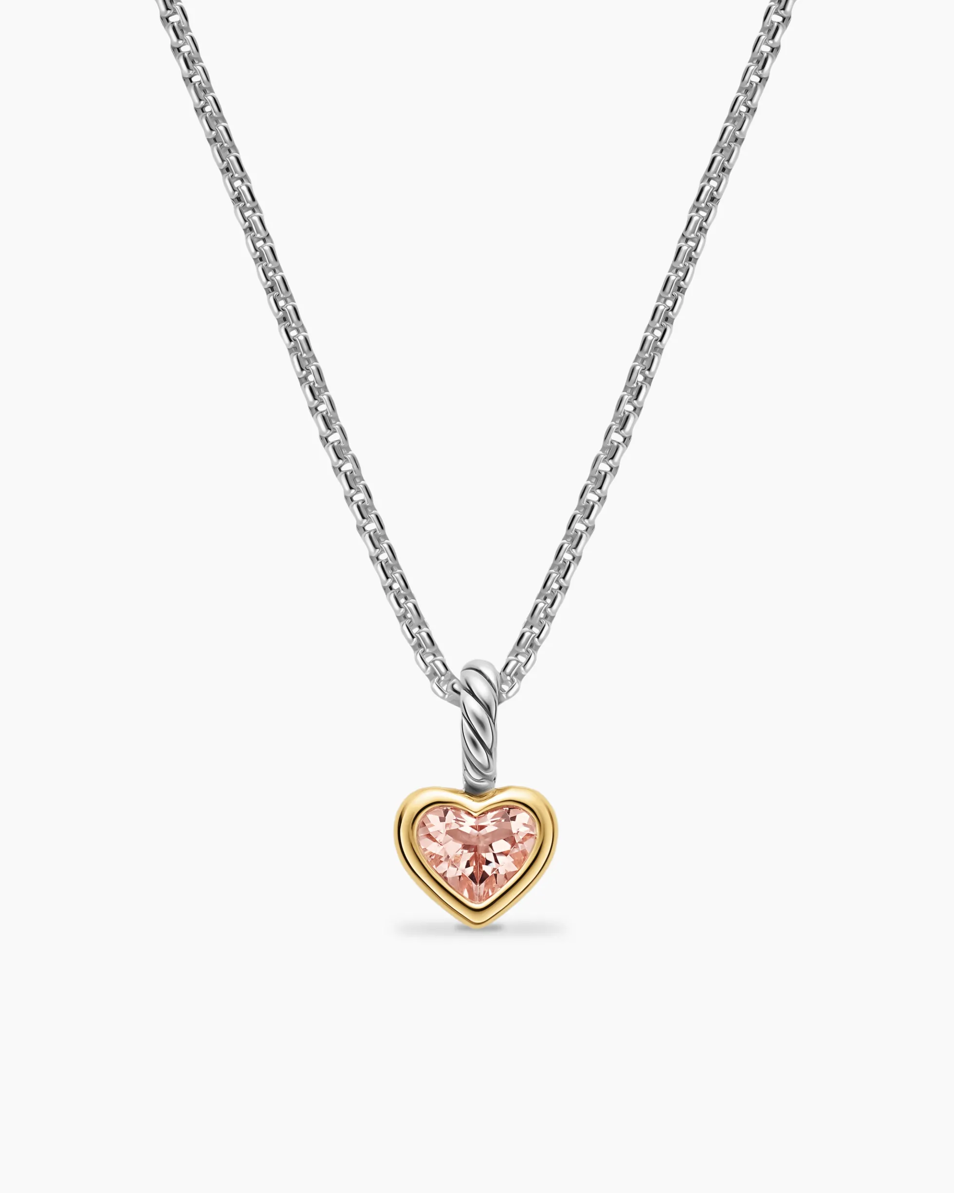 Mini Heart Amulet Sterling Silver with 14K Yellow Gold and Morganite, 7.2mm