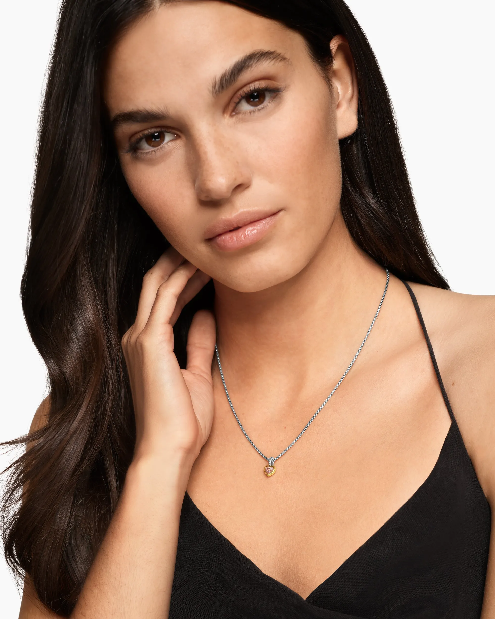 Mini Heart Amulet Sterling Silver with 14K Yellow Gold and Morganite, 7.2mm