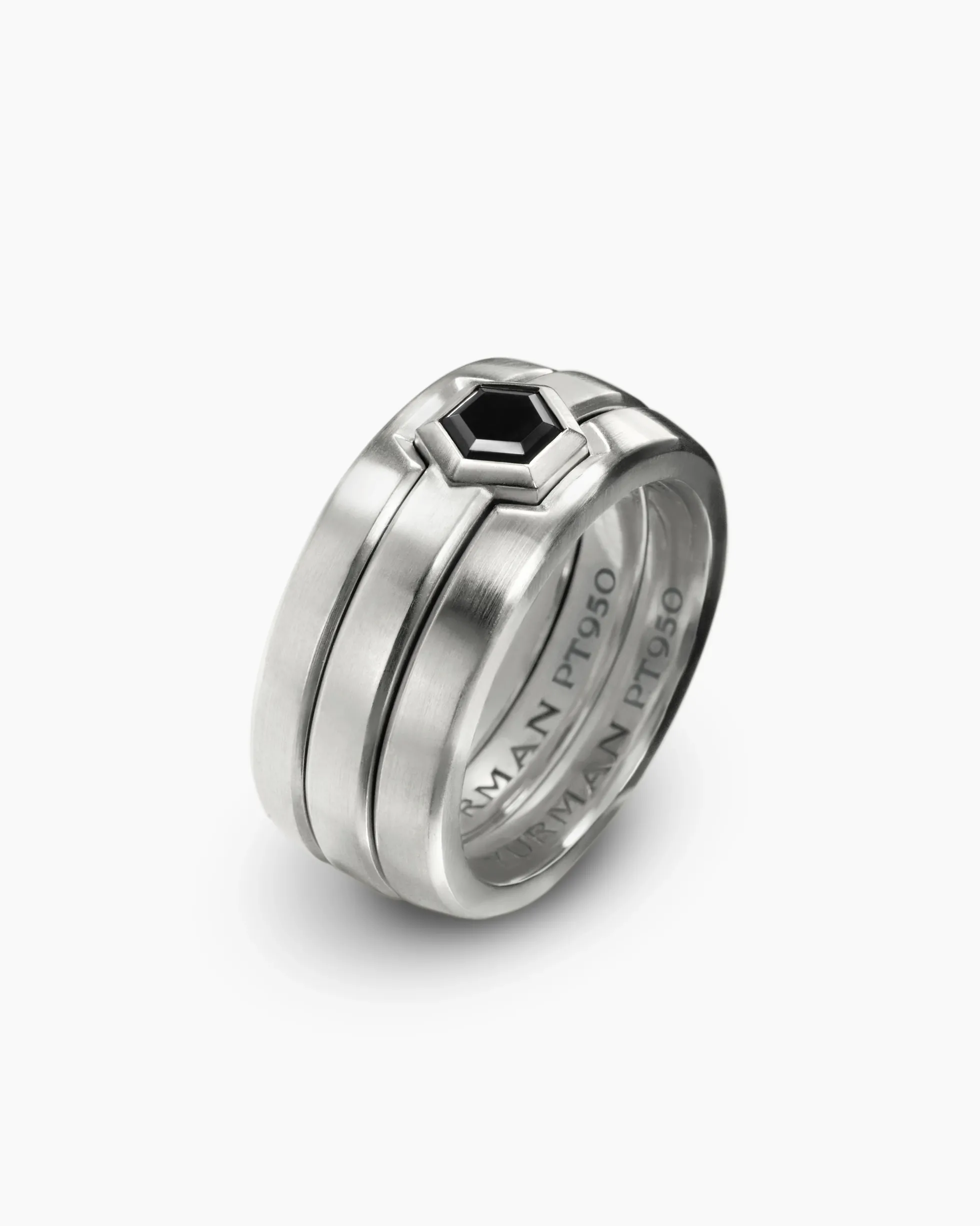 Nesting Band Ring Platinum with Center Black Diamond, 10mm
