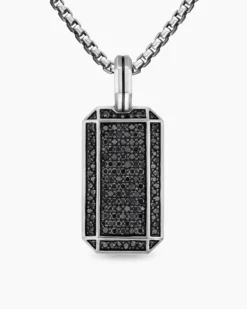 Octagonal Tag Sterling Silver with Black Diamonds, 27mm