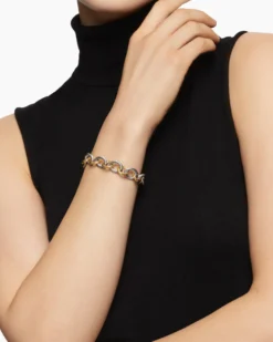 Oval Link Chain Bracelet Sterling Silver with 18K Yellow Gold, 12mm