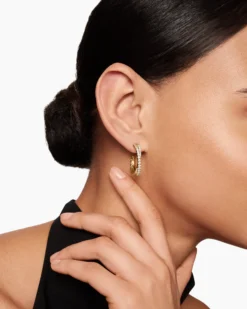 Pavé Crossover Hoop Earrings 18K Yellow Gold with Diamonds, 24mm