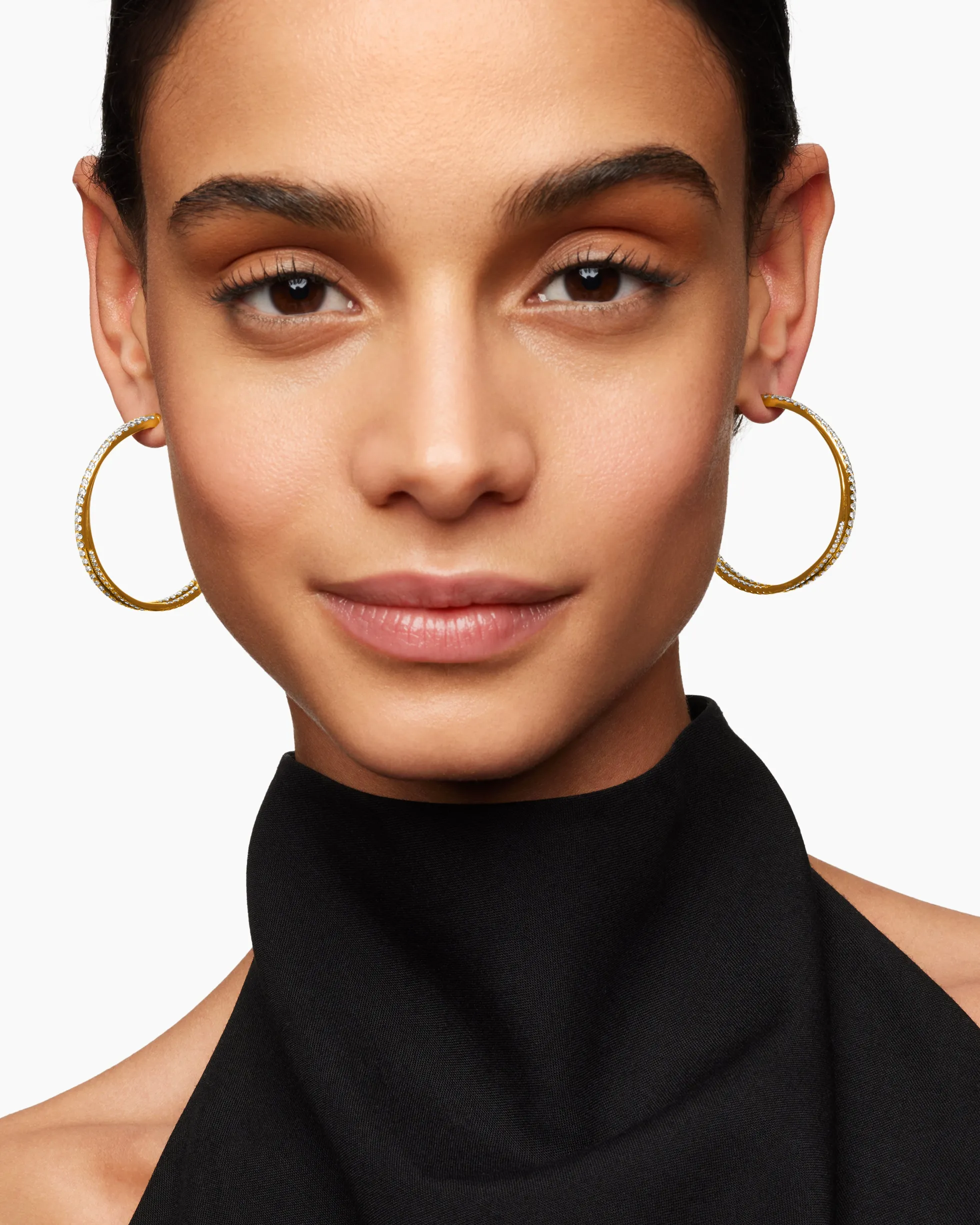 Pavé Crossover Hoop Earrings 18K Yellow Gold with Diamonds, 1.75in