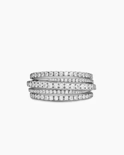Pavé Crossover Ring 18K White Gold with Diamonds, 11mm