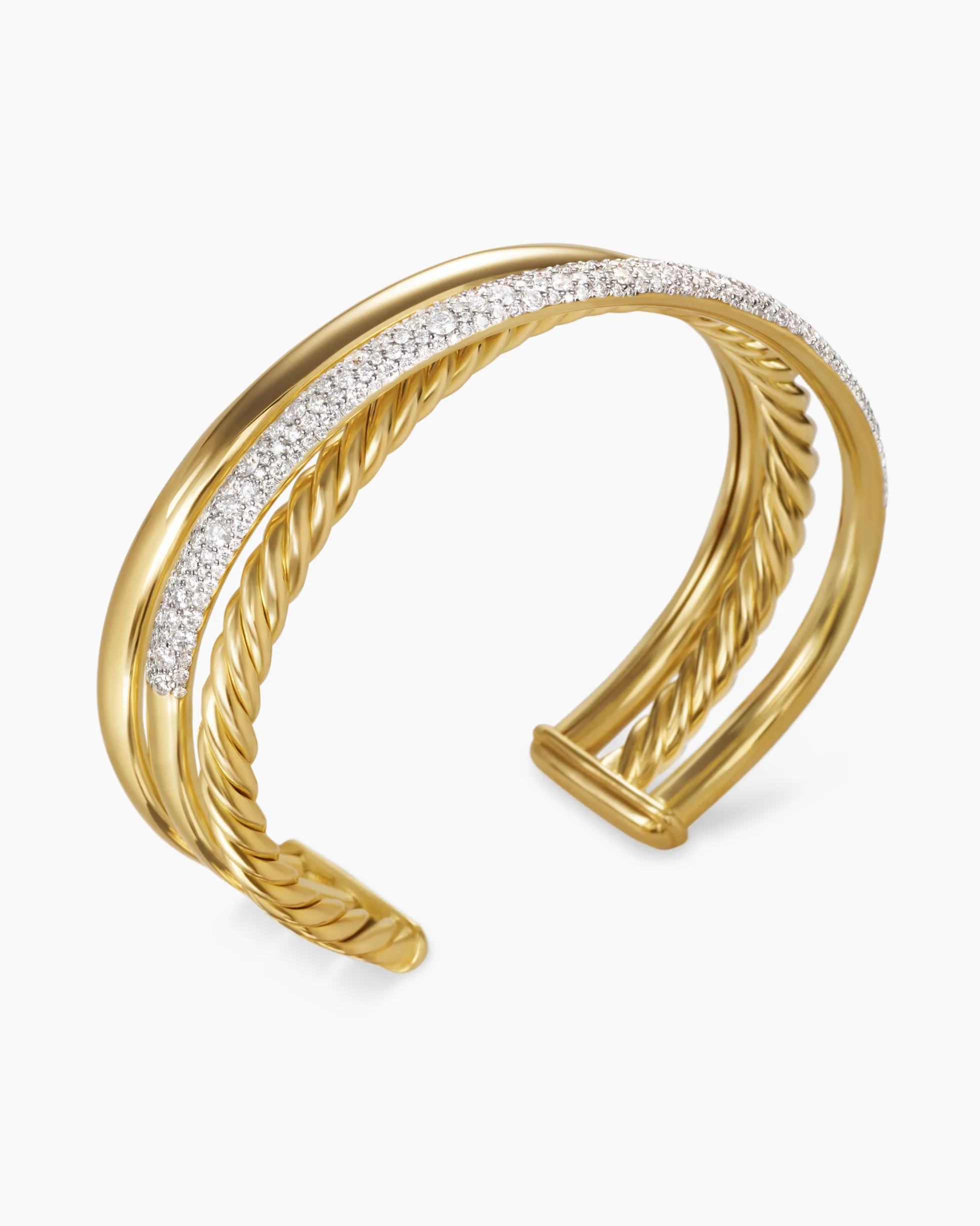 Pavé Crossover Three Row Cuff Bracelet 18K Yellow Gold with Diamonds, 20mm