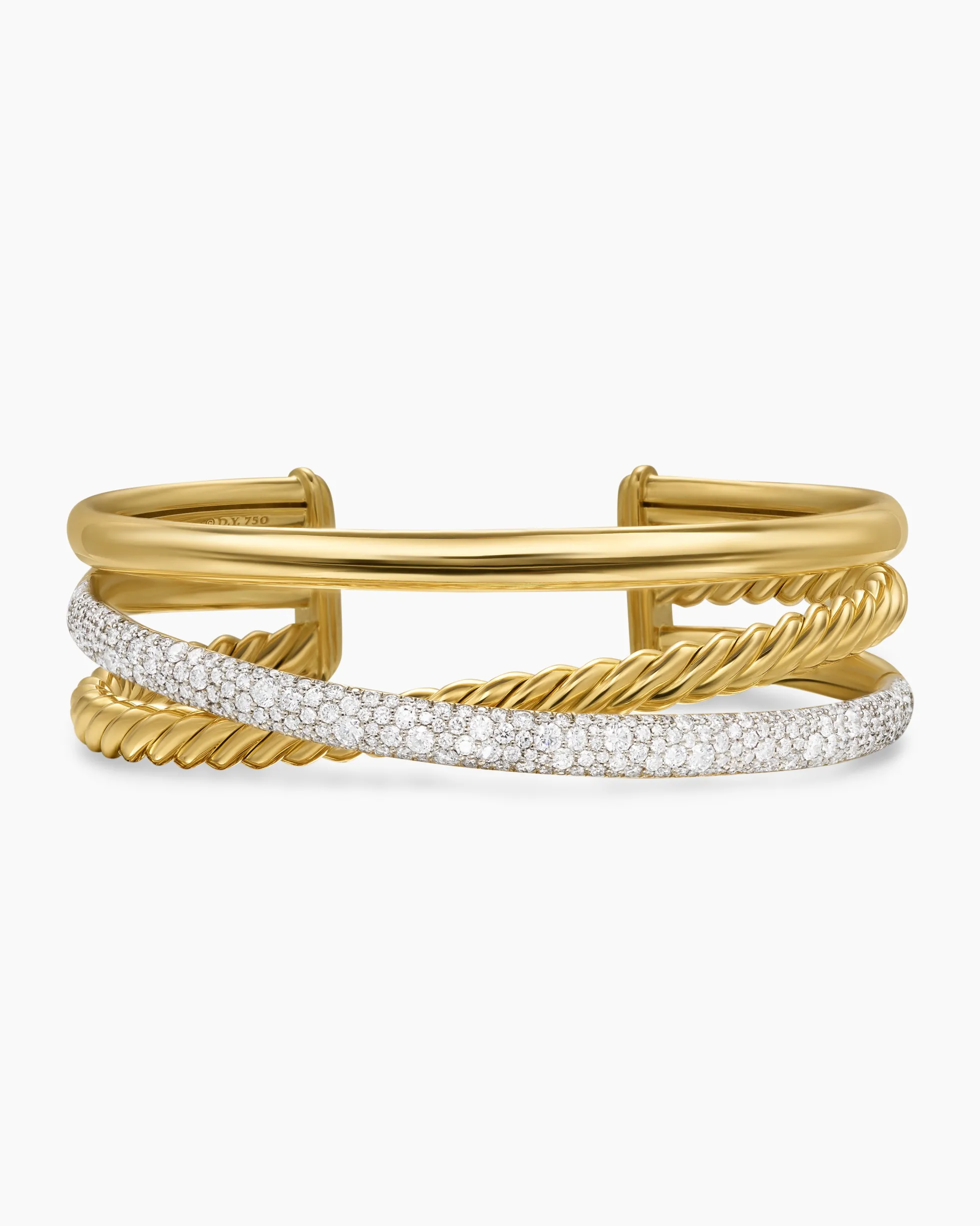 Pavé Crossover Three Row Cuff Bracelet 18K Yellow Gold with Diamonds, 20mm