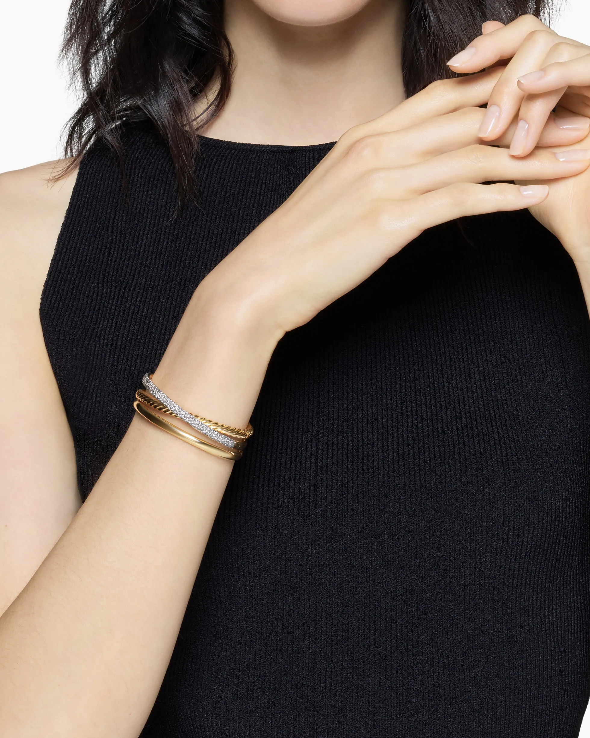 Pavé Crossover Three Row Cuff Bracelet 18K Yellow Gold with Diamonds, 20mm