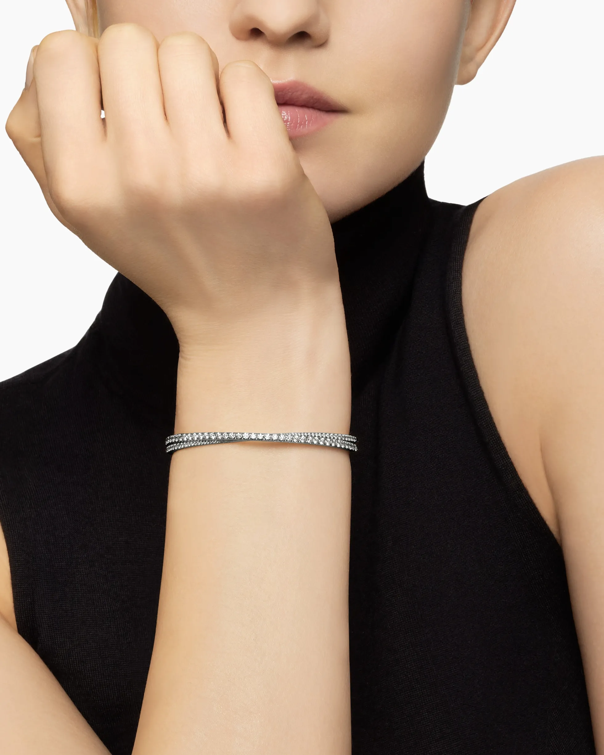 Pavé Crossover Two Row Bracelet 18K White Gold with Diamonds, 5.5mm