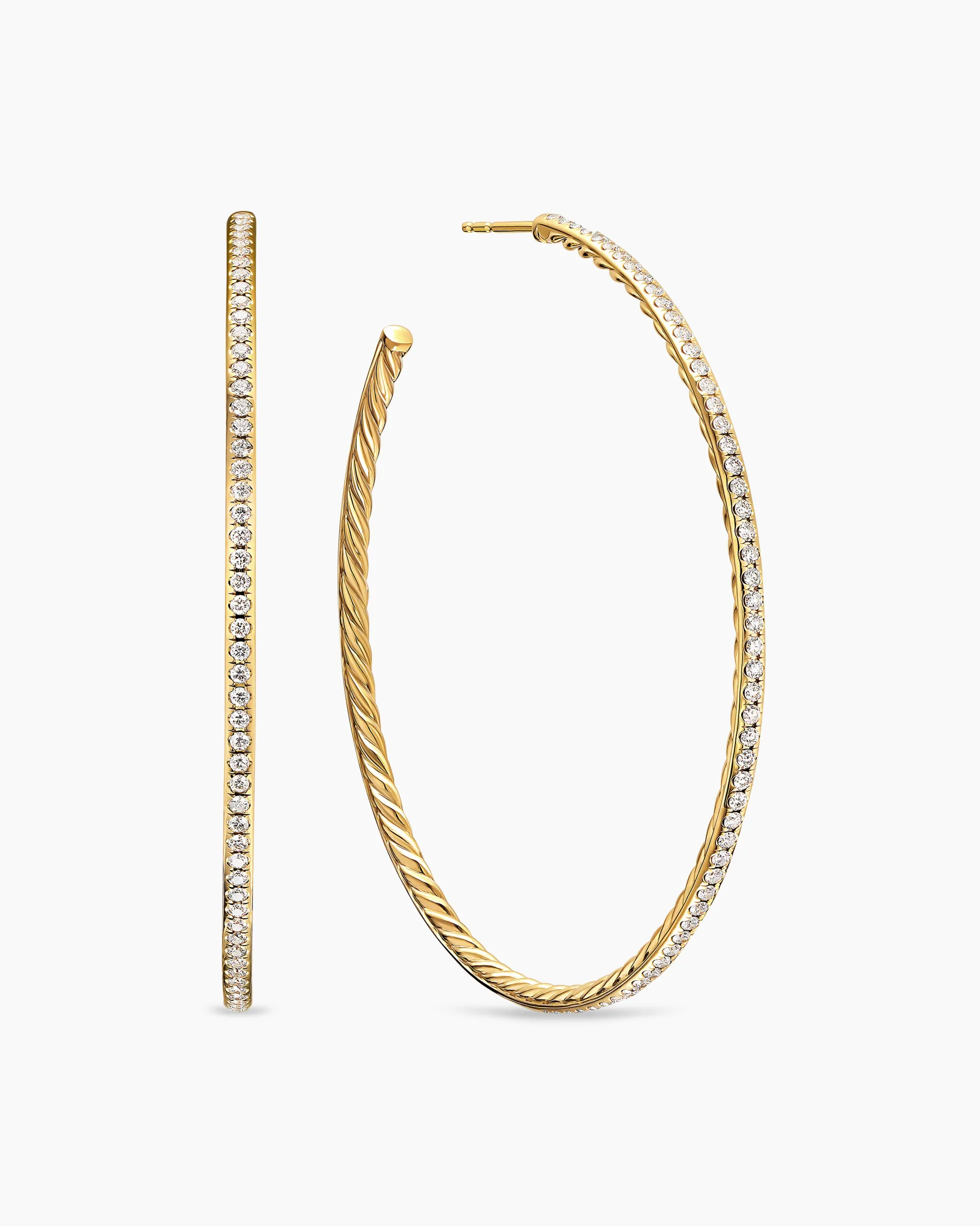 Pavé Hoop Earrings 18K Yellow Gold with Diamonds, 63.5mm