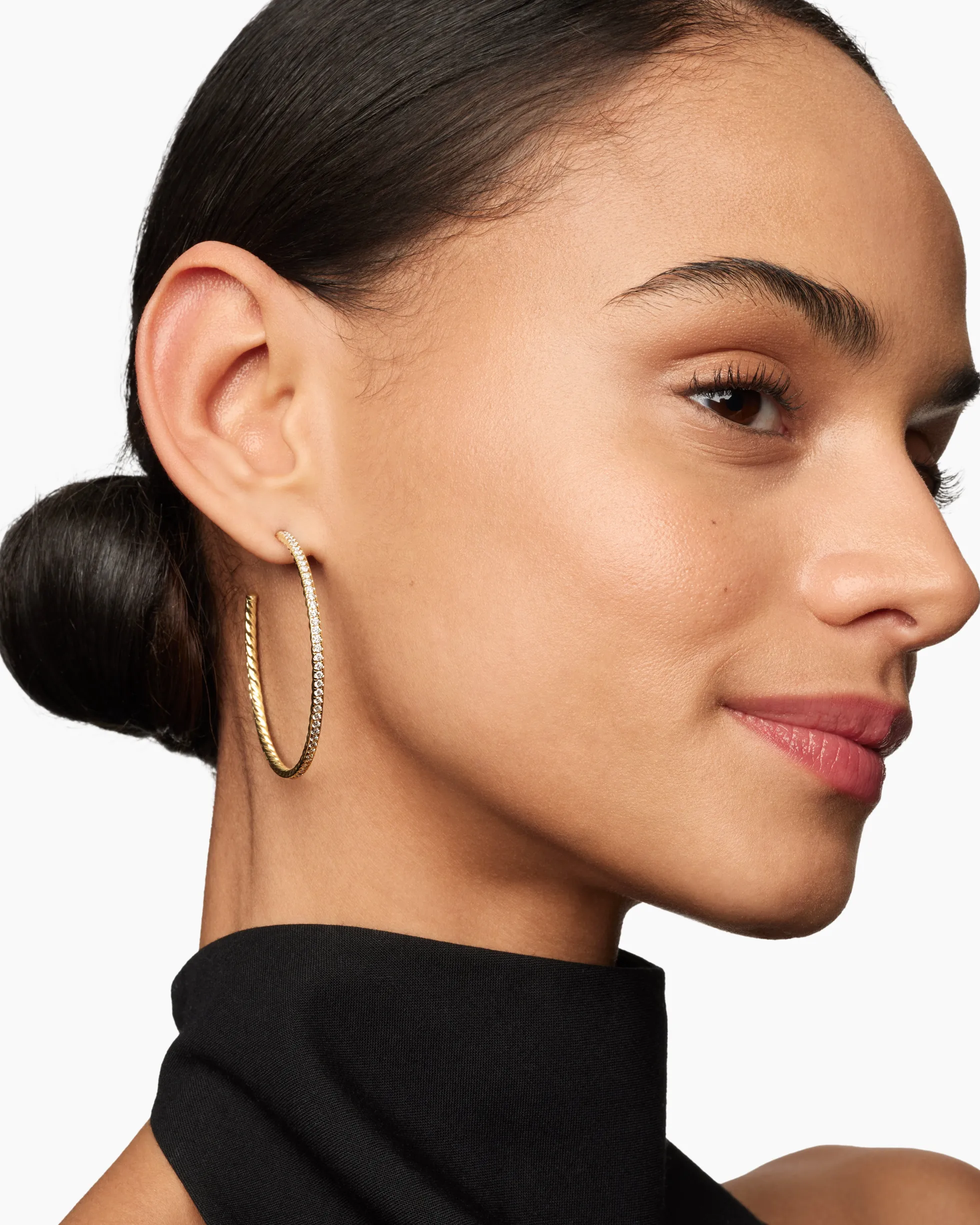 Pavé Hoop Earrings 18K Yellow Gold with Diamonds, 50.3mm