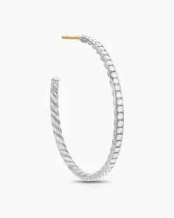 Pavé Hoop Earrings Sterling Silver with Diamonds, 38mm