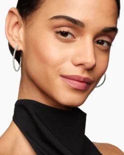 Pavé Hoop Earrings Sterling Silver with Diamonds, 38mm