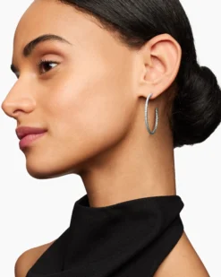 Pavé Hoop Earrings Sterling Silver with Diamonds, 38mm