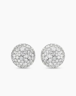 Pavé Stud Earrings 18K Yellow Gold with Diamonds, 12mm