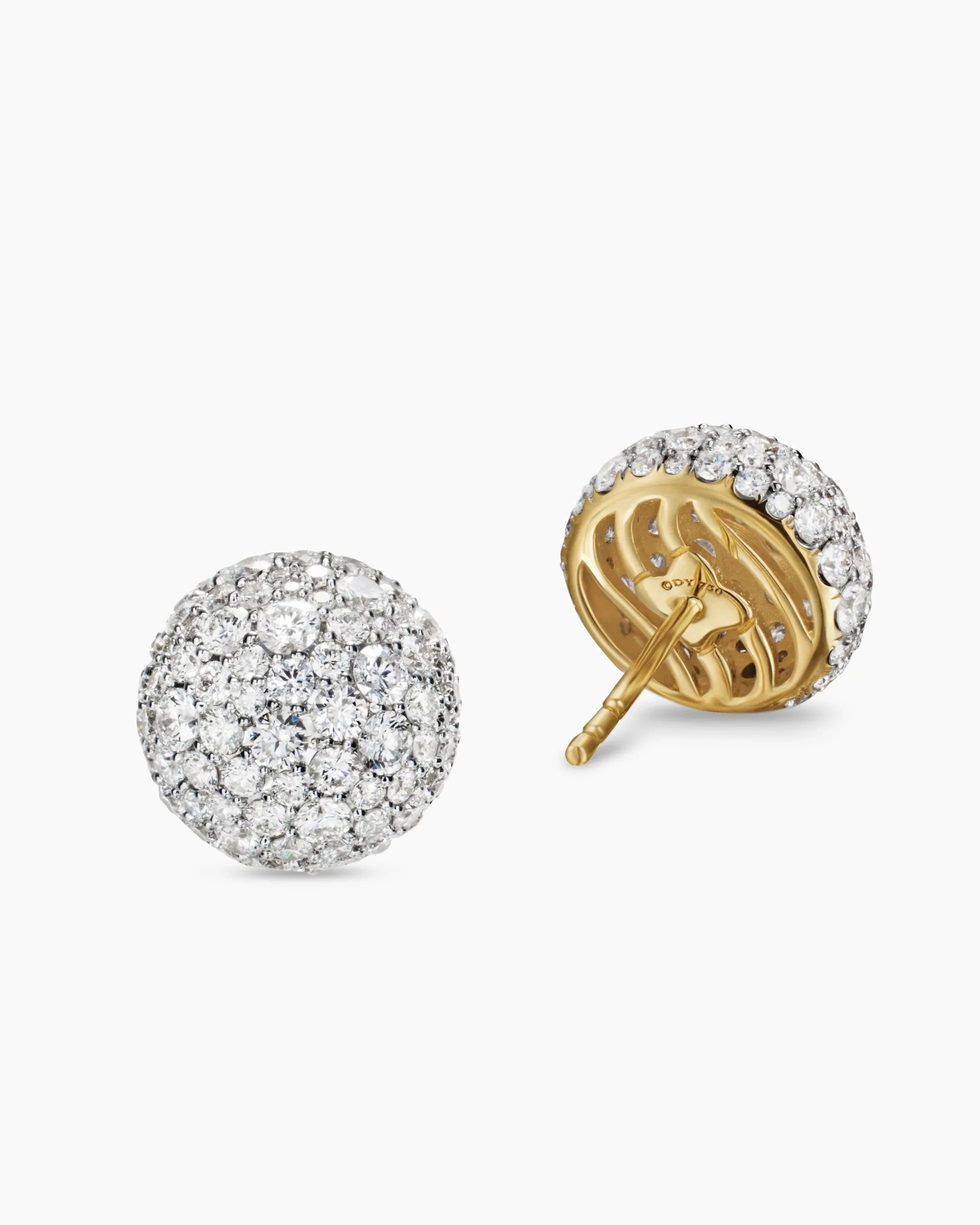 Pavé Stud Earrings 18K Yellow Gold with Diamonds, 12mm