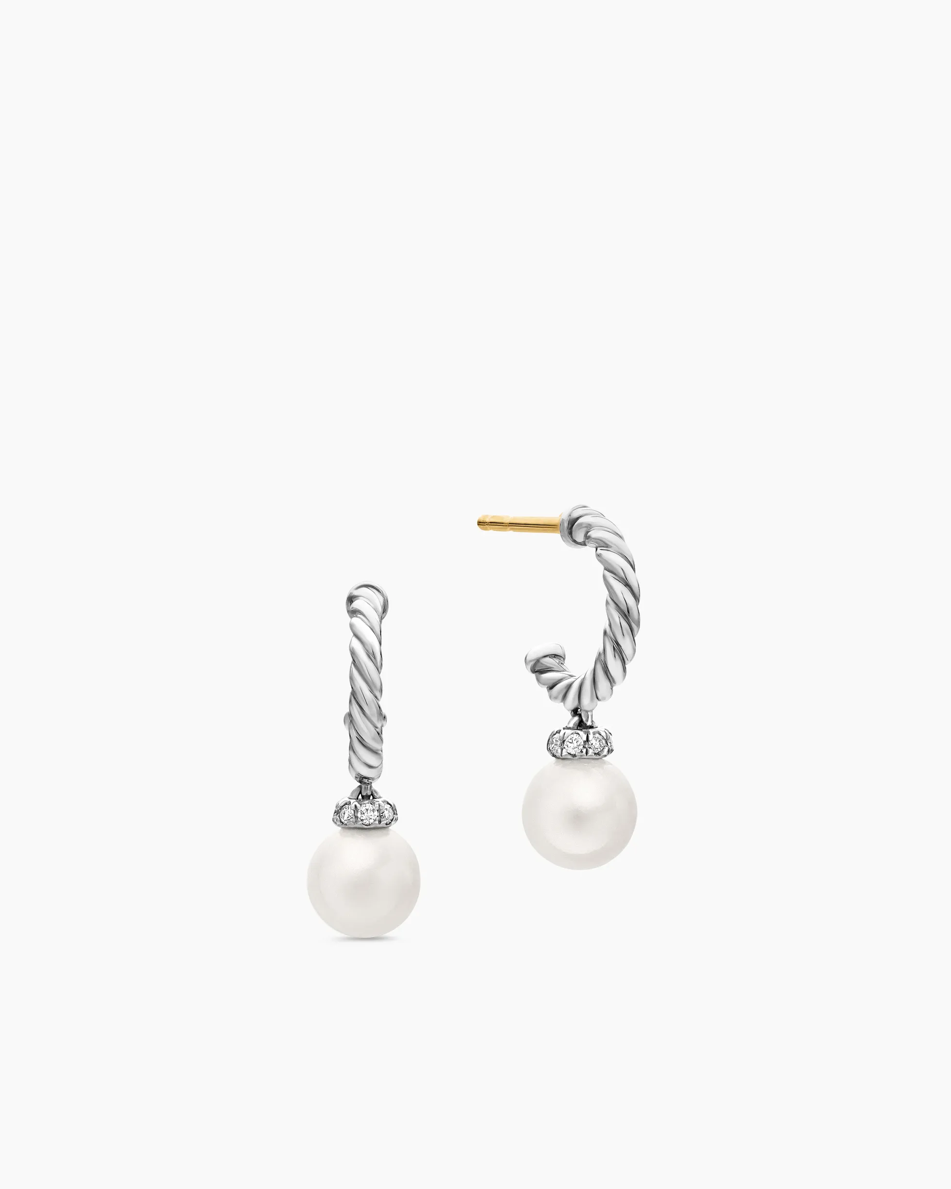 Pearl and Pavé Solari Drop Earrings Sterling Silver with Pearls and Diamonds, 18.4mm