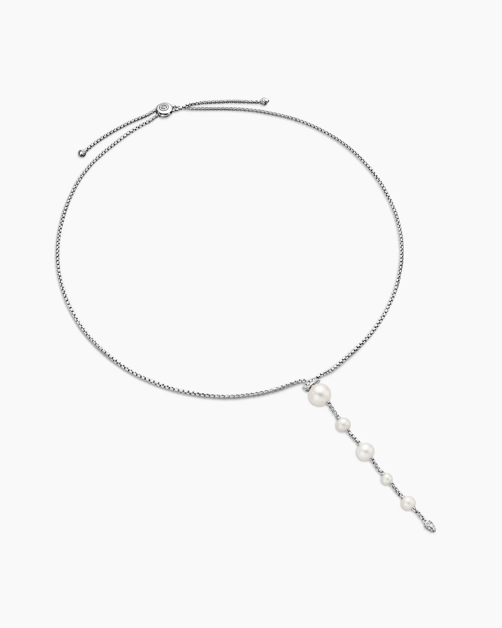 Pearl and Pavé Y Necklace Sterling Silver with Pearls and Diamonds