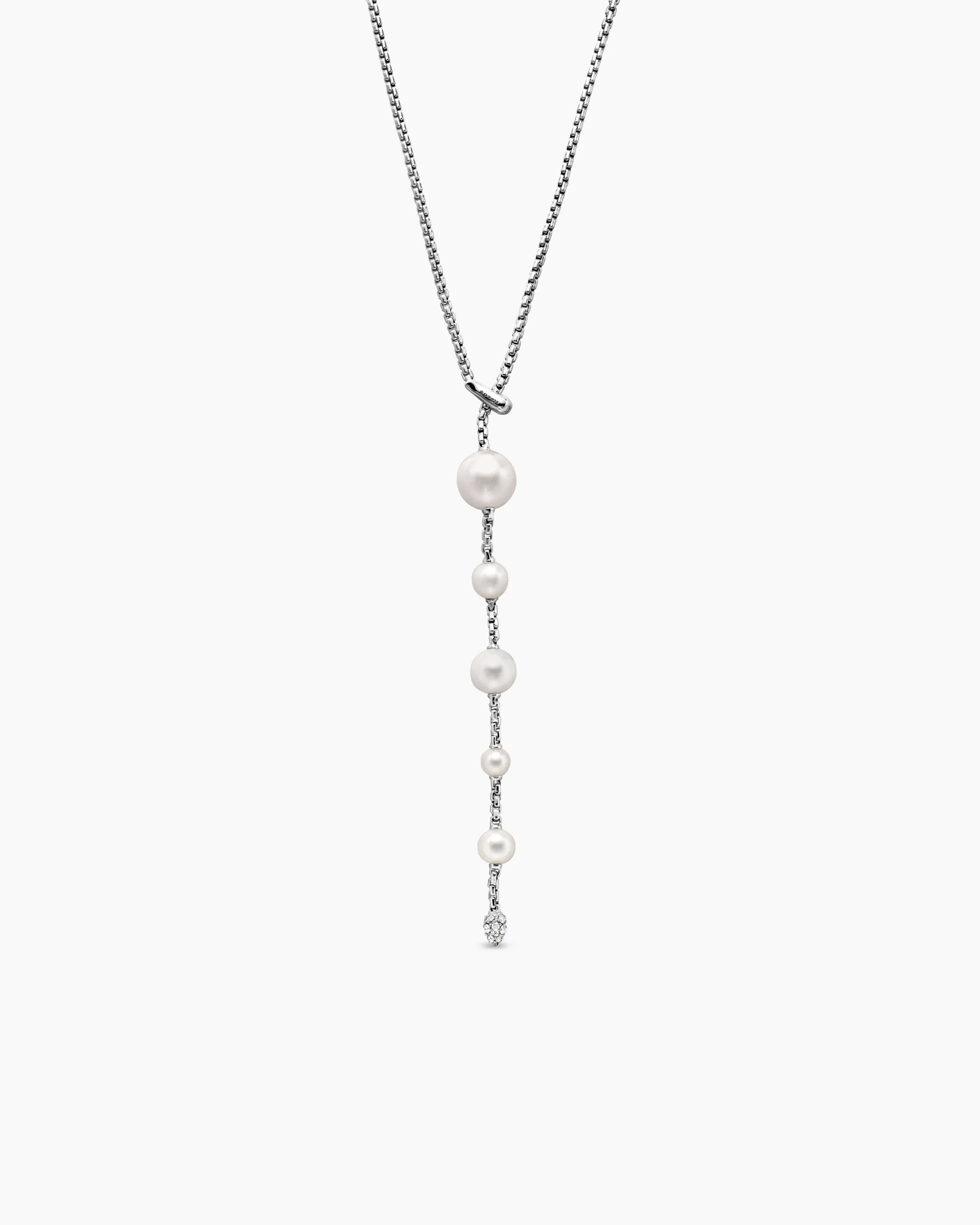 Pearl and Pavé Y Necklace Sterling Silver with Pearls and Diamonds