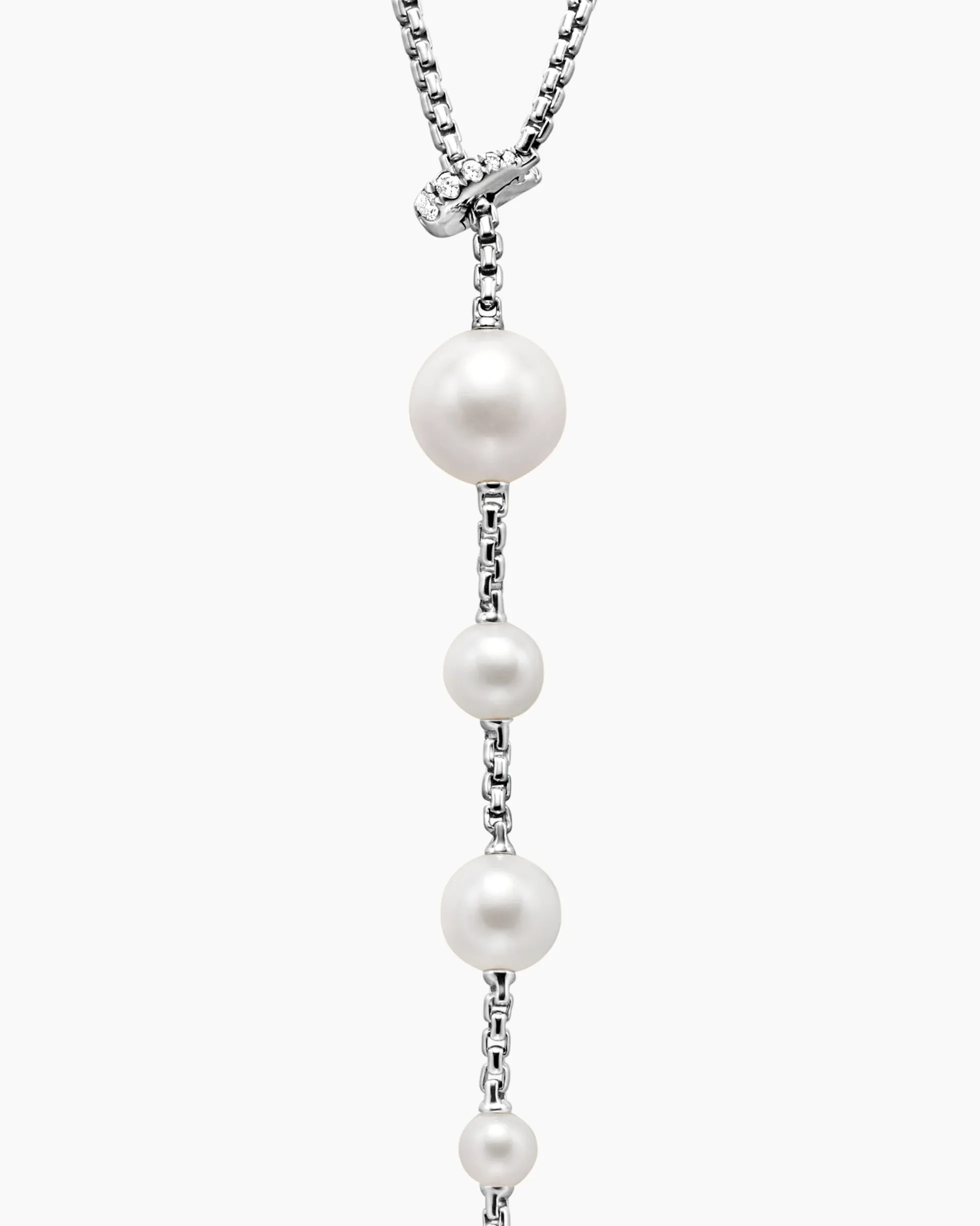 Pearl and Pavé Y Necklace Sterling Silver with Pearls and Diamonds