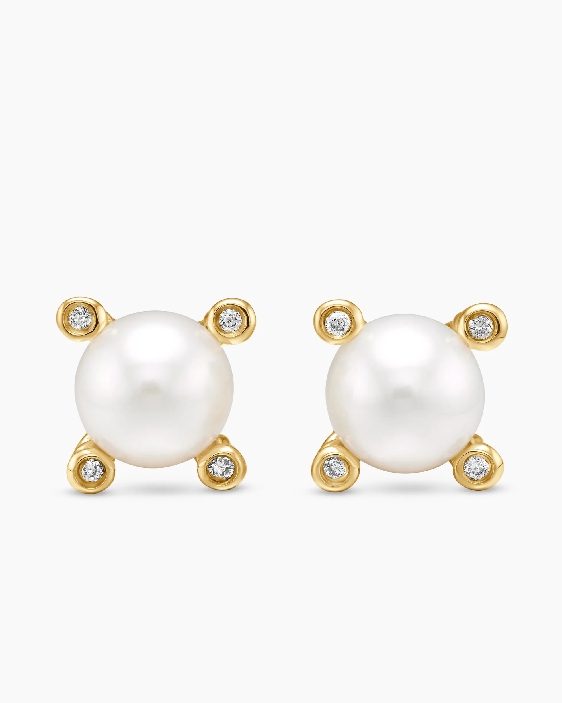 Pearl Stud Earrings 18K Yellow Gold with Pearls and Diamonds, 7.4mm