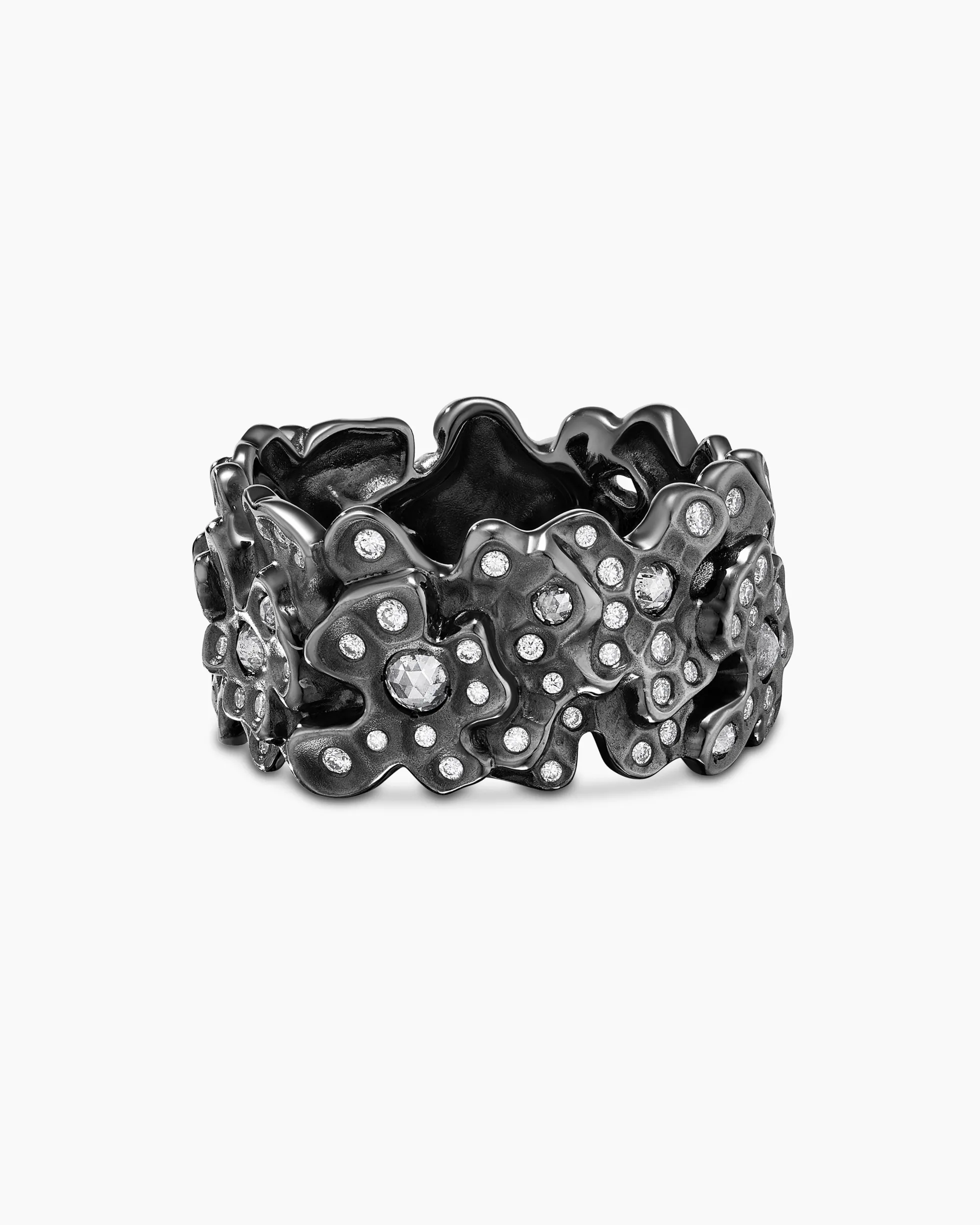 Petals Band Ring White Gold with Rhodiated Black and Diamonds