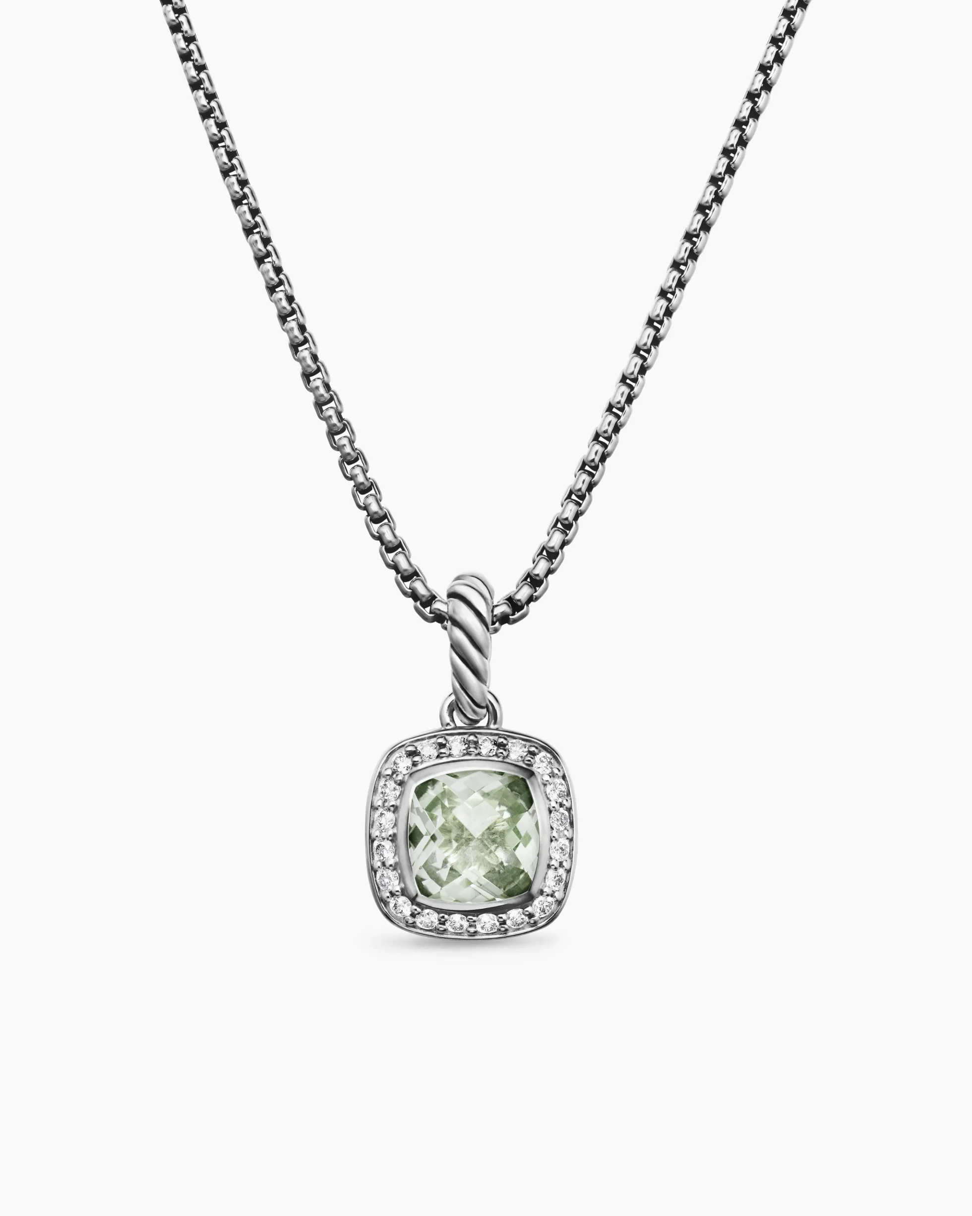 Petite Albion® Pendant Necklace Sterling Silver with Prasiolite and Diamonds, 7mm