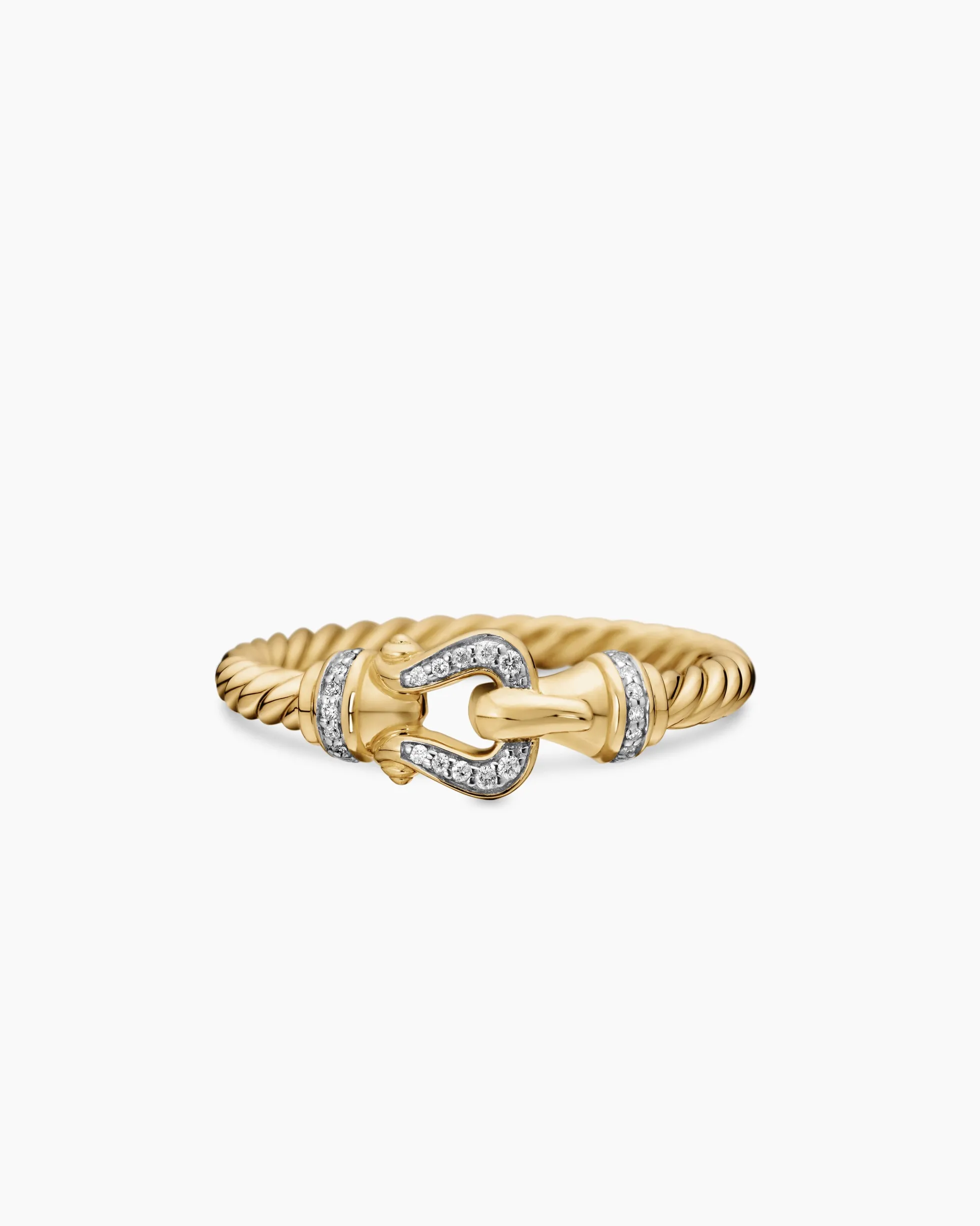 Petite Buckle Ring 18K Yellow Gold with Diamonds, 2mm