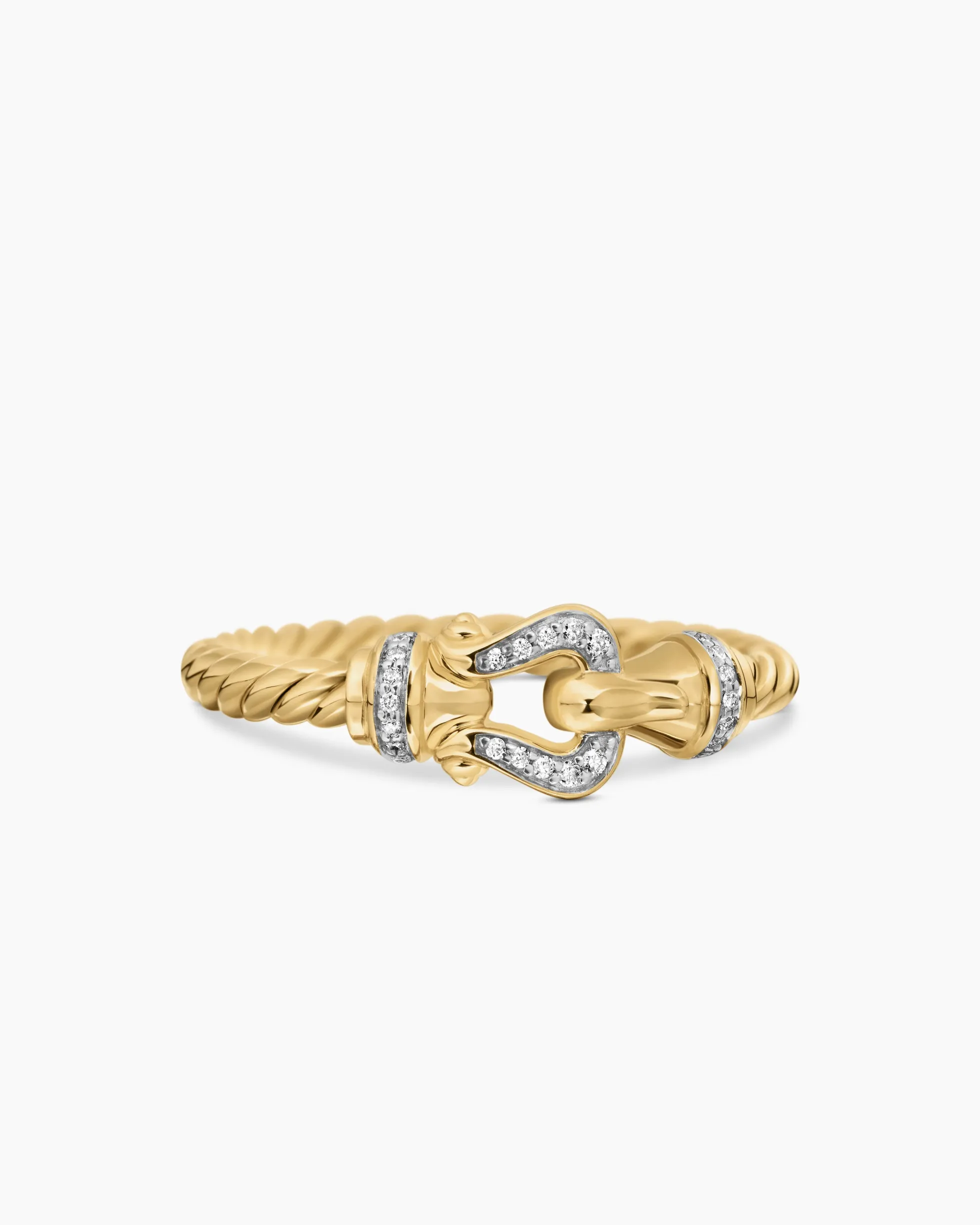 Petite Buckle Ring 18K Yellow Gold with Diamonds, 2mm