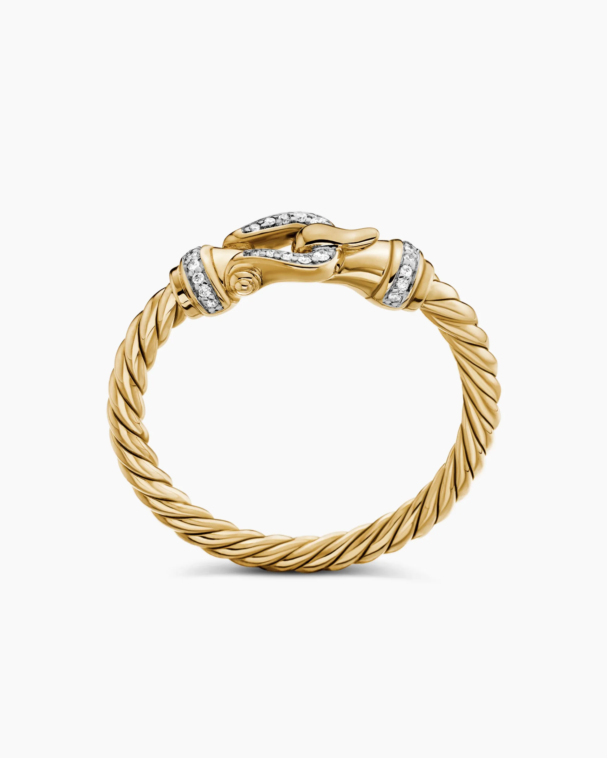 Petite Buckle Ring 18K Yellow Gold with Diamonds, 2mm