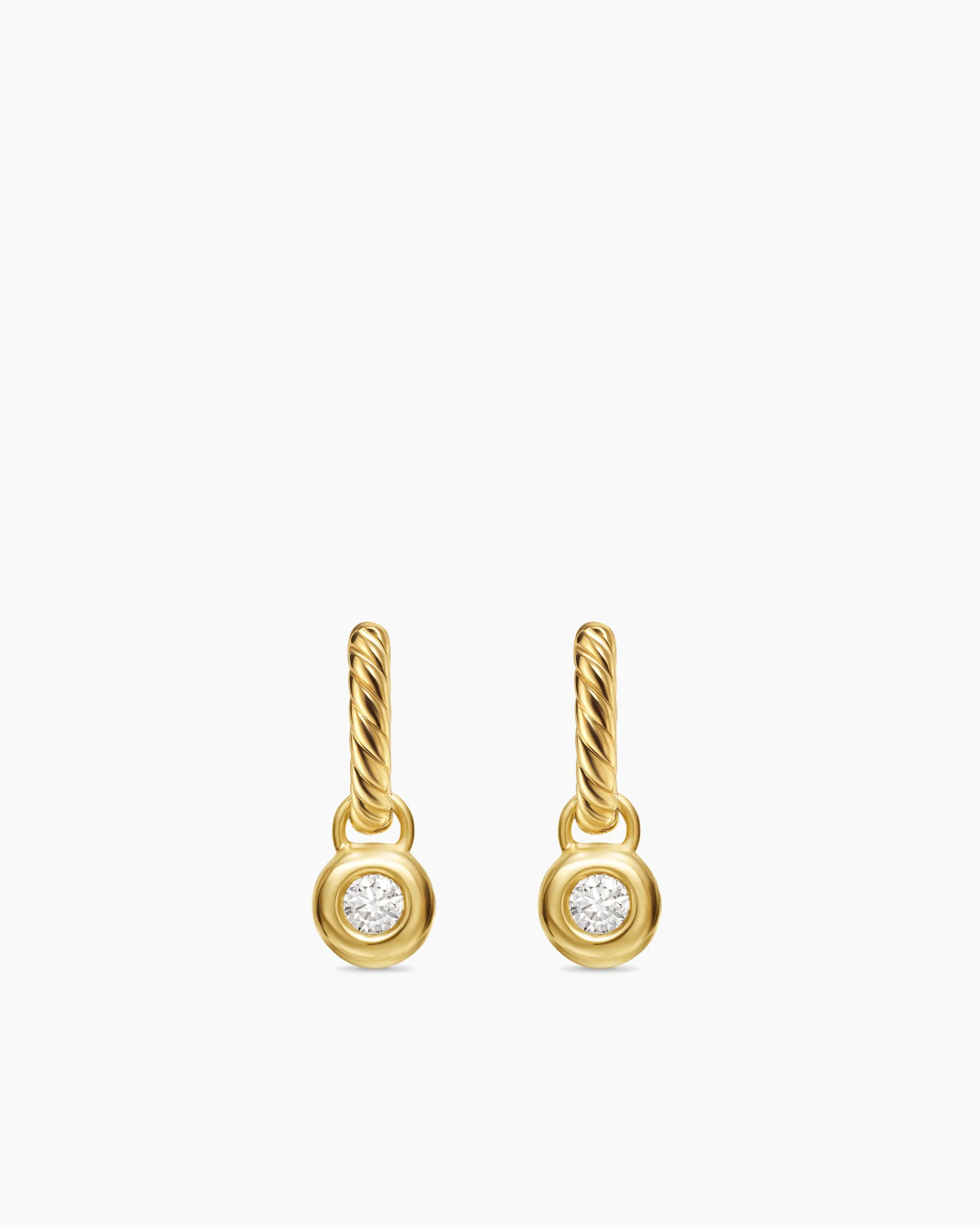 Petite Cable Huggie Drop Earrings 18K Yellow Gold with Diamonds, 17.5mm